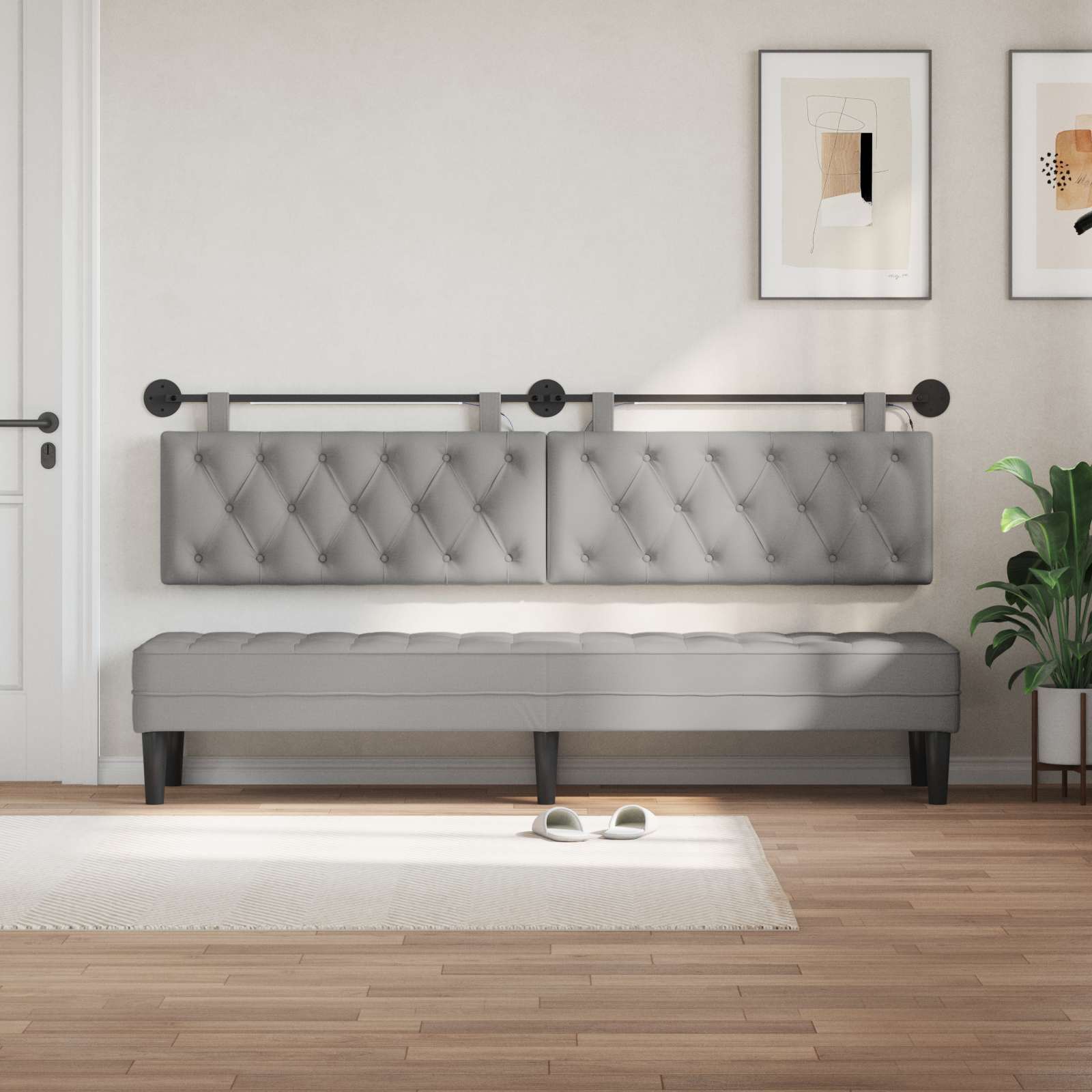Tête de lit suspendue Avec lumière LED Gris nuage Tissu - XIOS