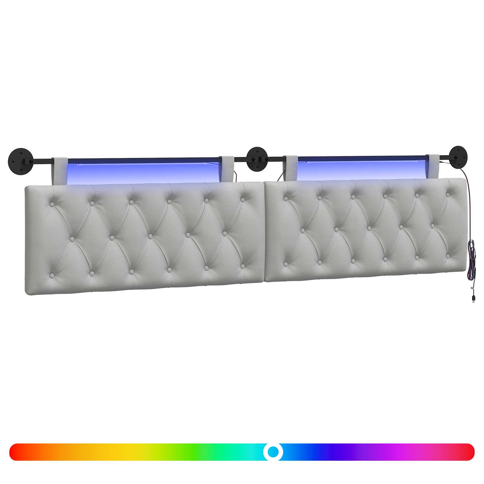 Tête de lit suspendue Avec lumière LED Gris nuage Tissu - XIOS