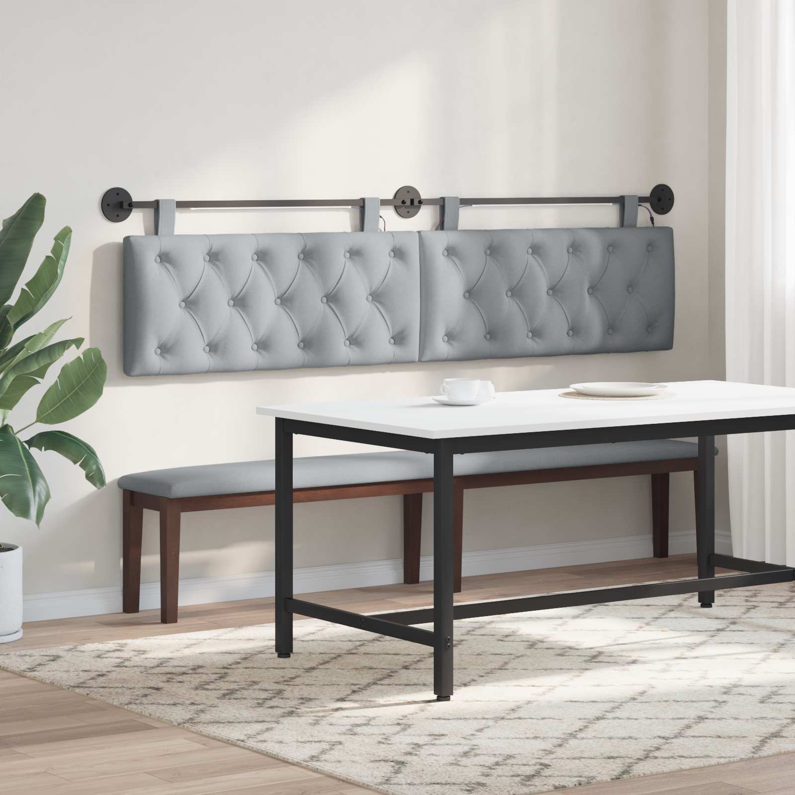 Tête de lit suspendue Avec lumière LED Gris clair Tissu - XIOS