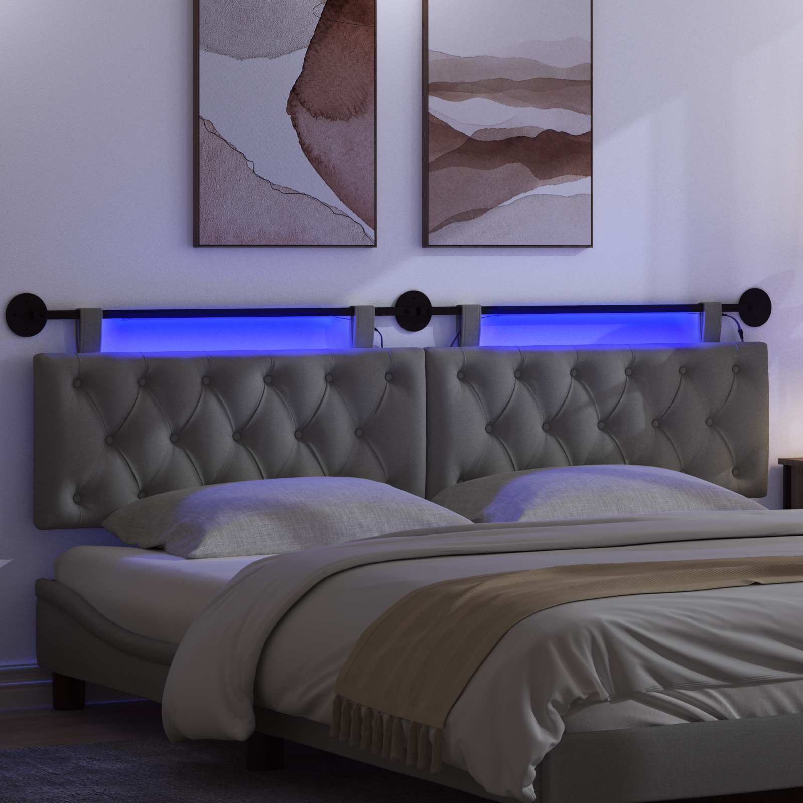 Tête de lit suspendue Avec lumière LED Gris foncé Tissu - XIOS