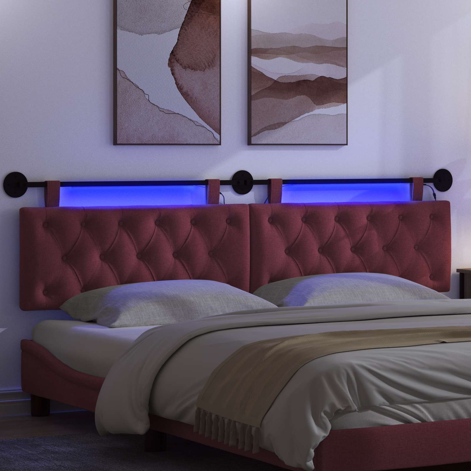 Tête de lit suspendue Avec lumière LED Bordeaux Tissu - XIOS