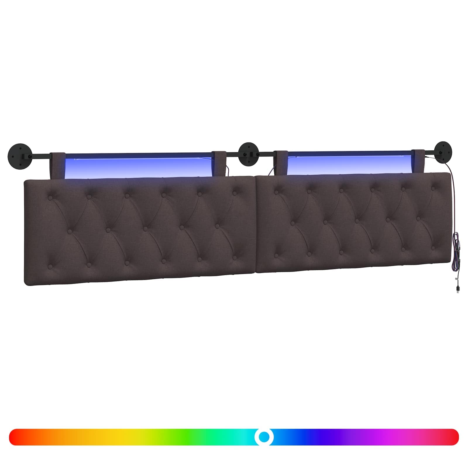 Tête de lit suspendue Avec lumière LED Marron foncé Tissu - XIOS
