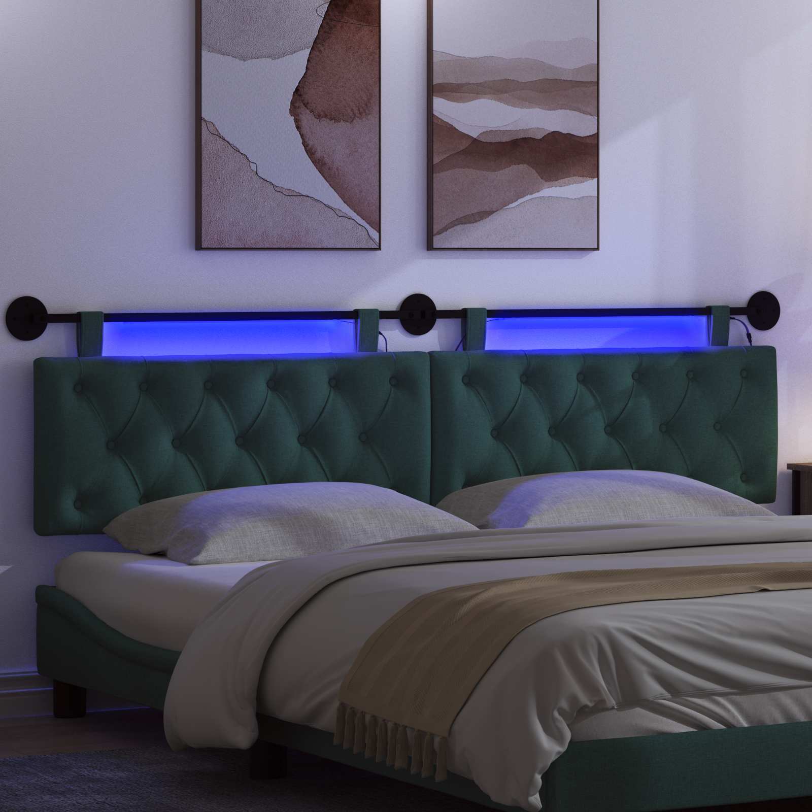 Tête de lit suspendue Avec lumière LED Vert foncé Tissu - XIOS