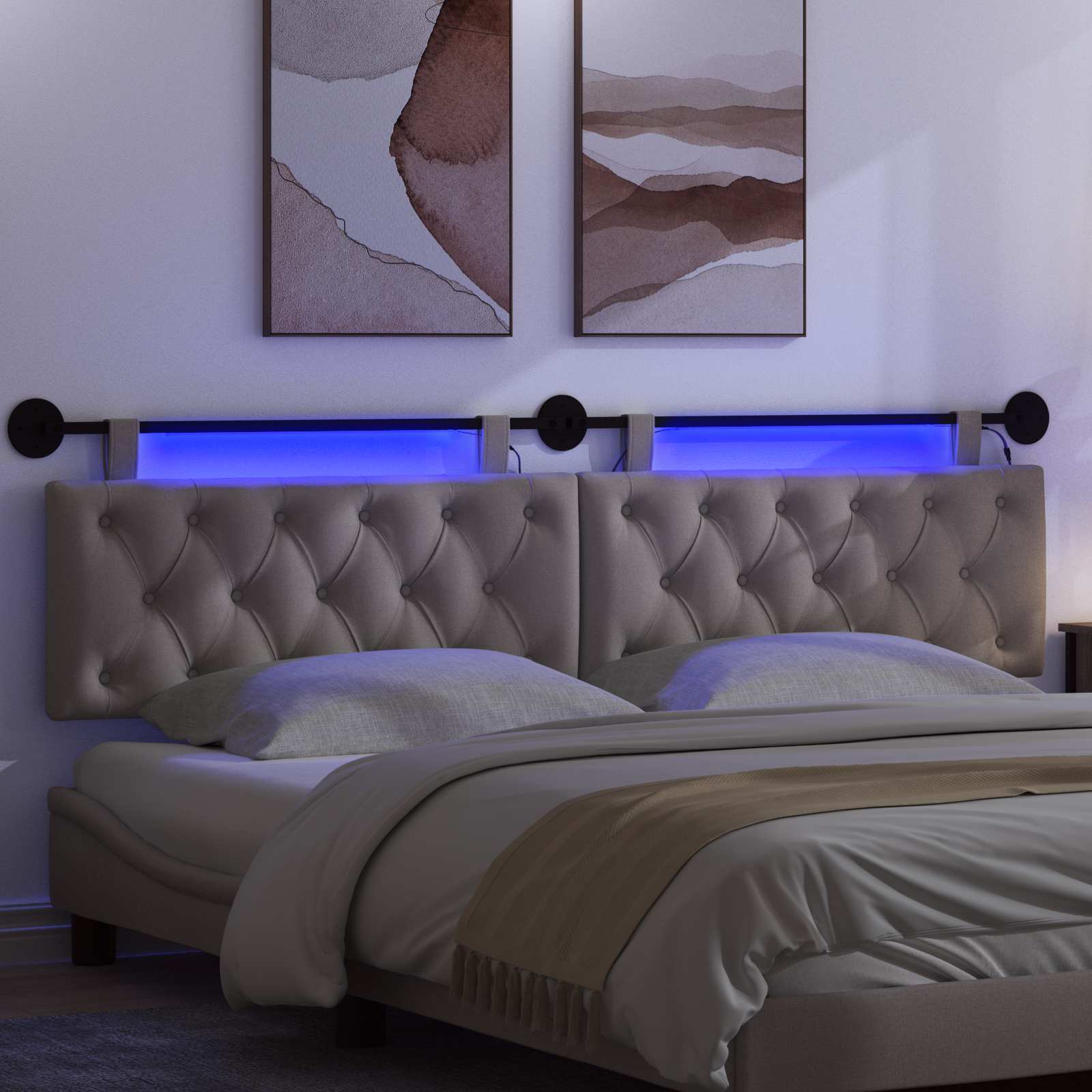 Tête de lit suspendue Avec lumière LED Taupe Tissu - XIOS