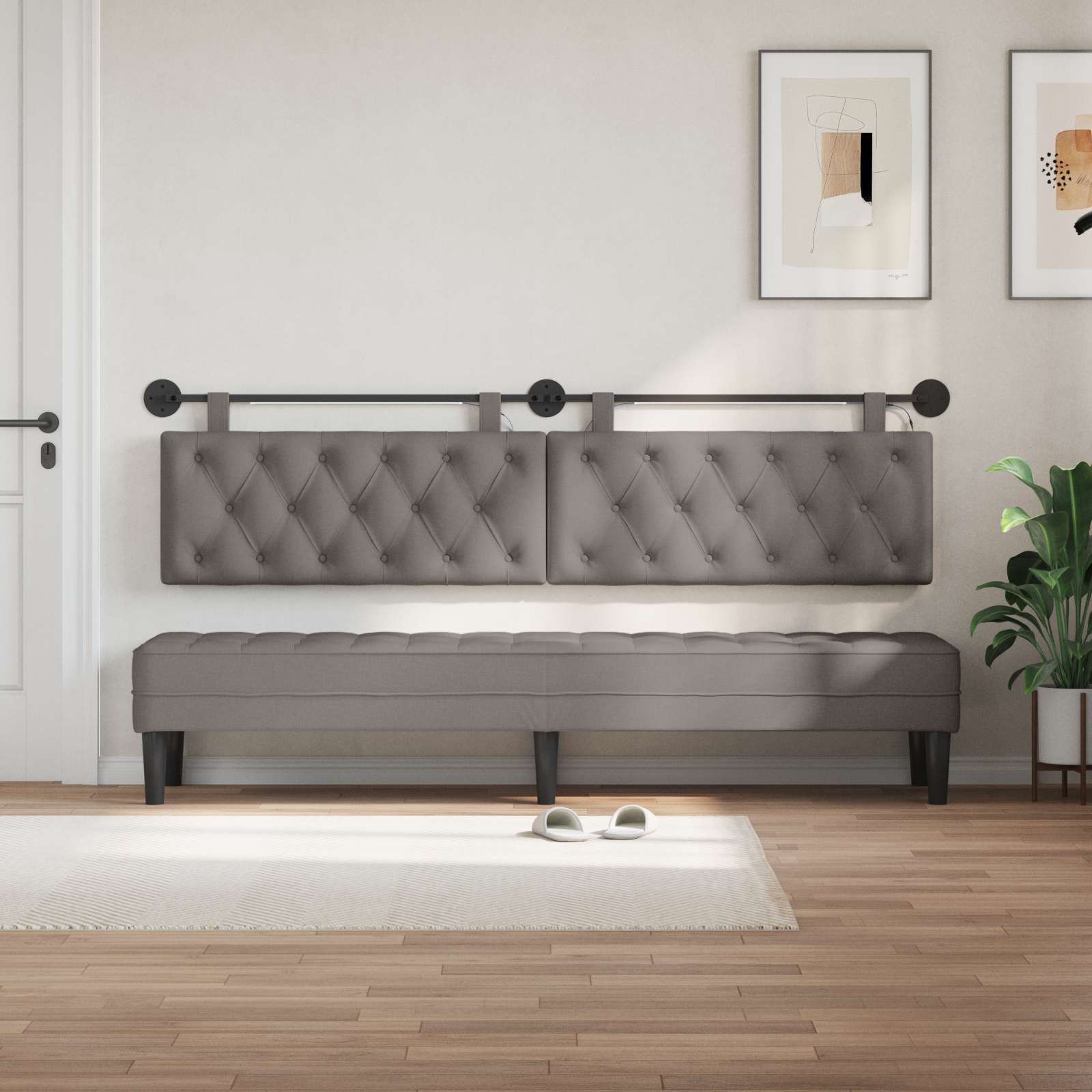 Tête de lit suspendue Avec lumière LED Taupe Tissu - XIOS