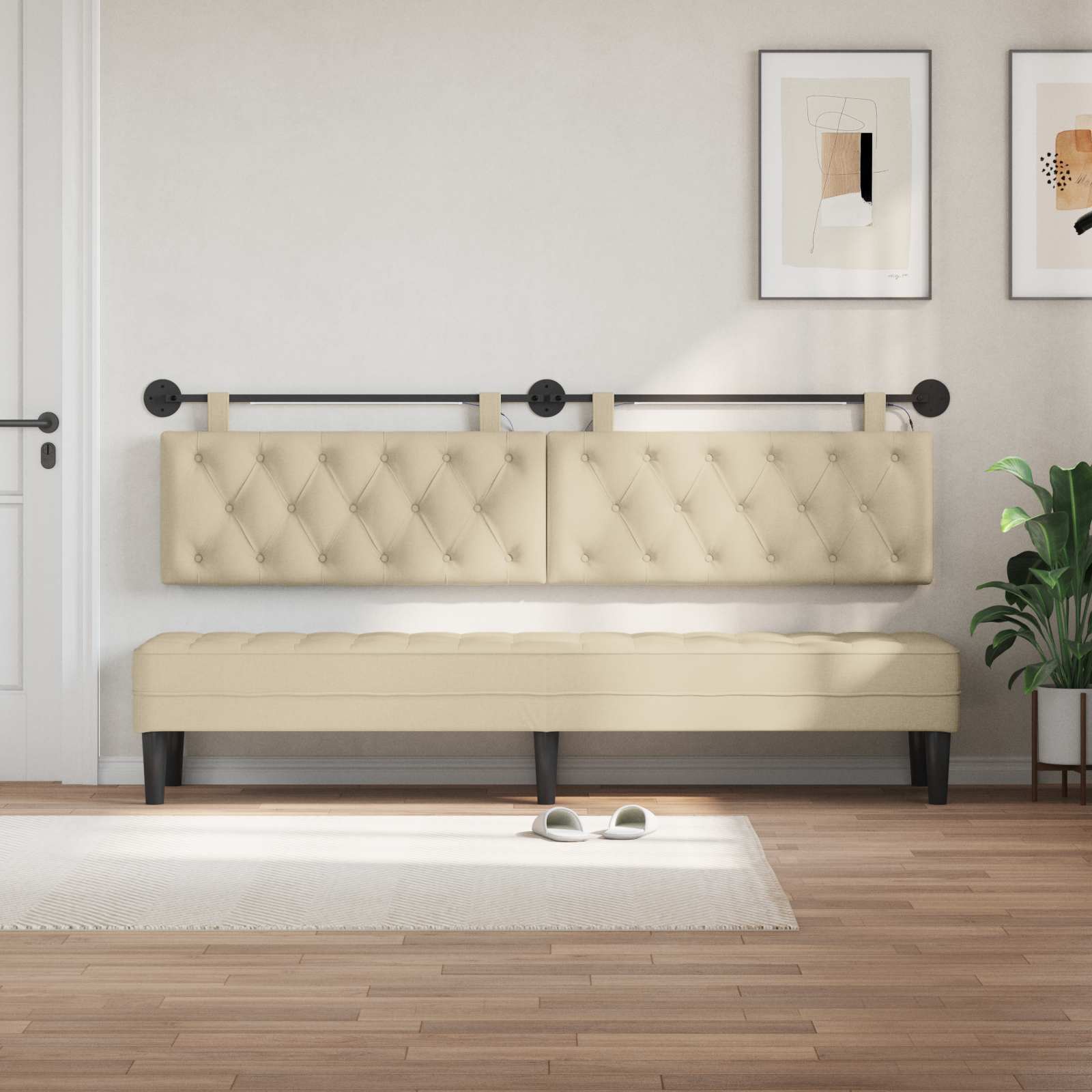 Tête de lit suspendue Avec lumière LED Crème Tissu - XIOS