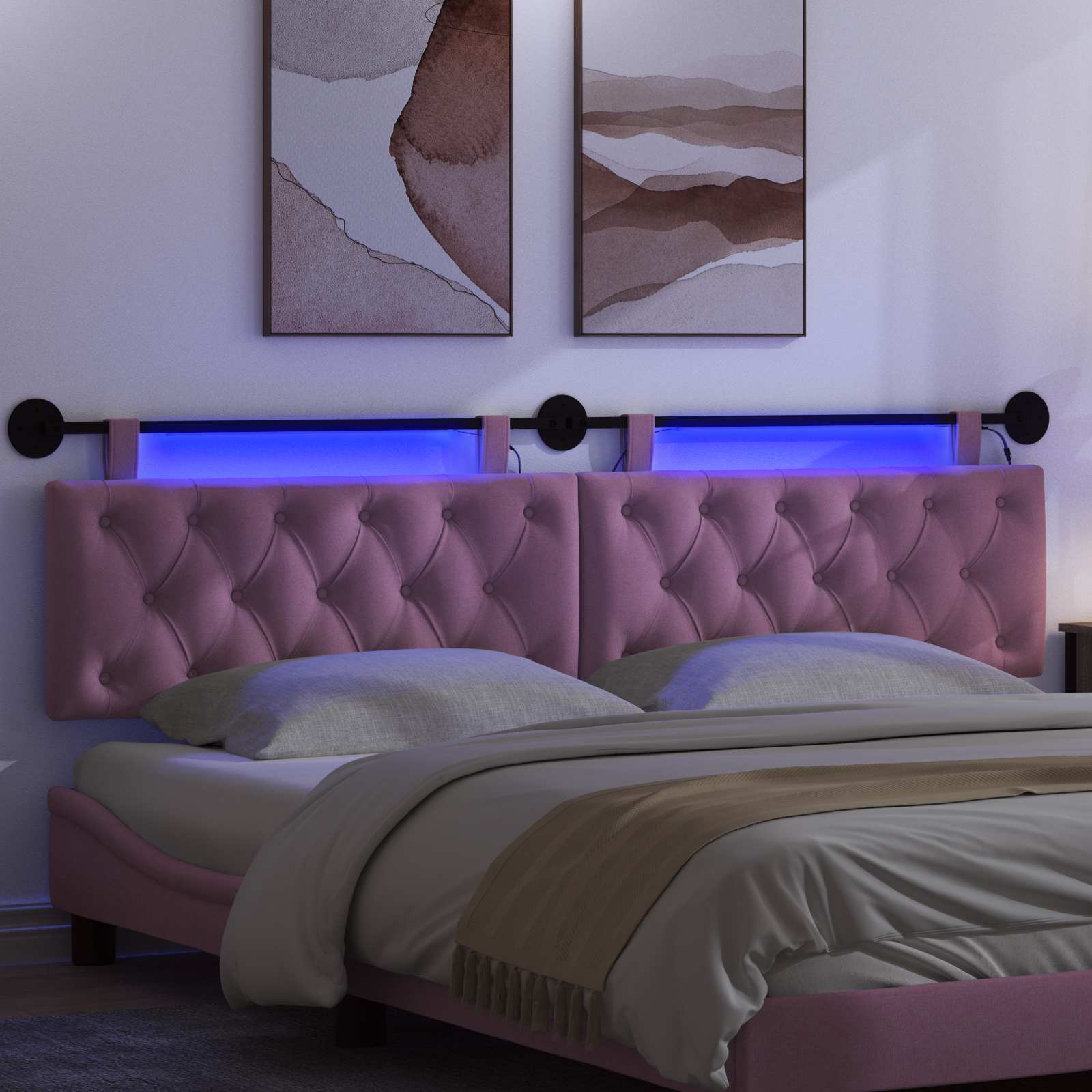 Tête de lit suspendue Avec lumière LED Rose Tissu - XIOS