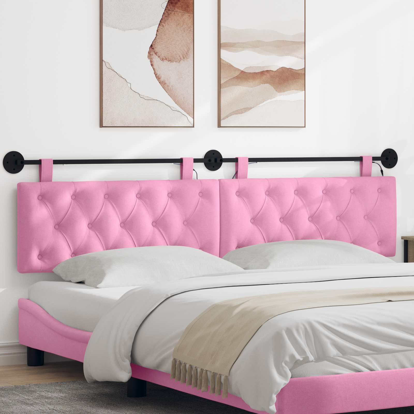 Tête de lit suspendue Avec lumière LED Rose Tissu - XIOS