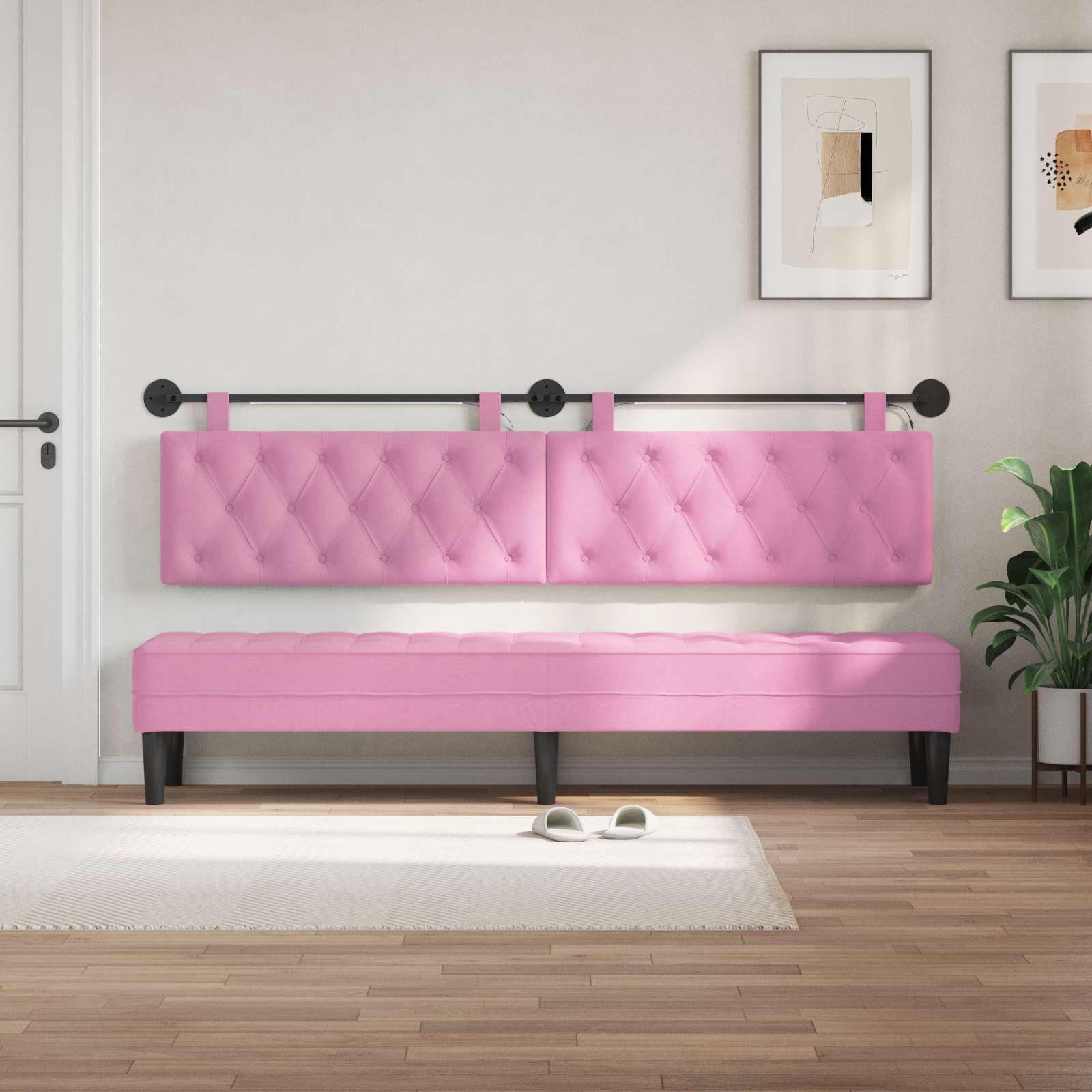 Tête de lit suspendue Avec lumière LED Rose Tissu - XIOS