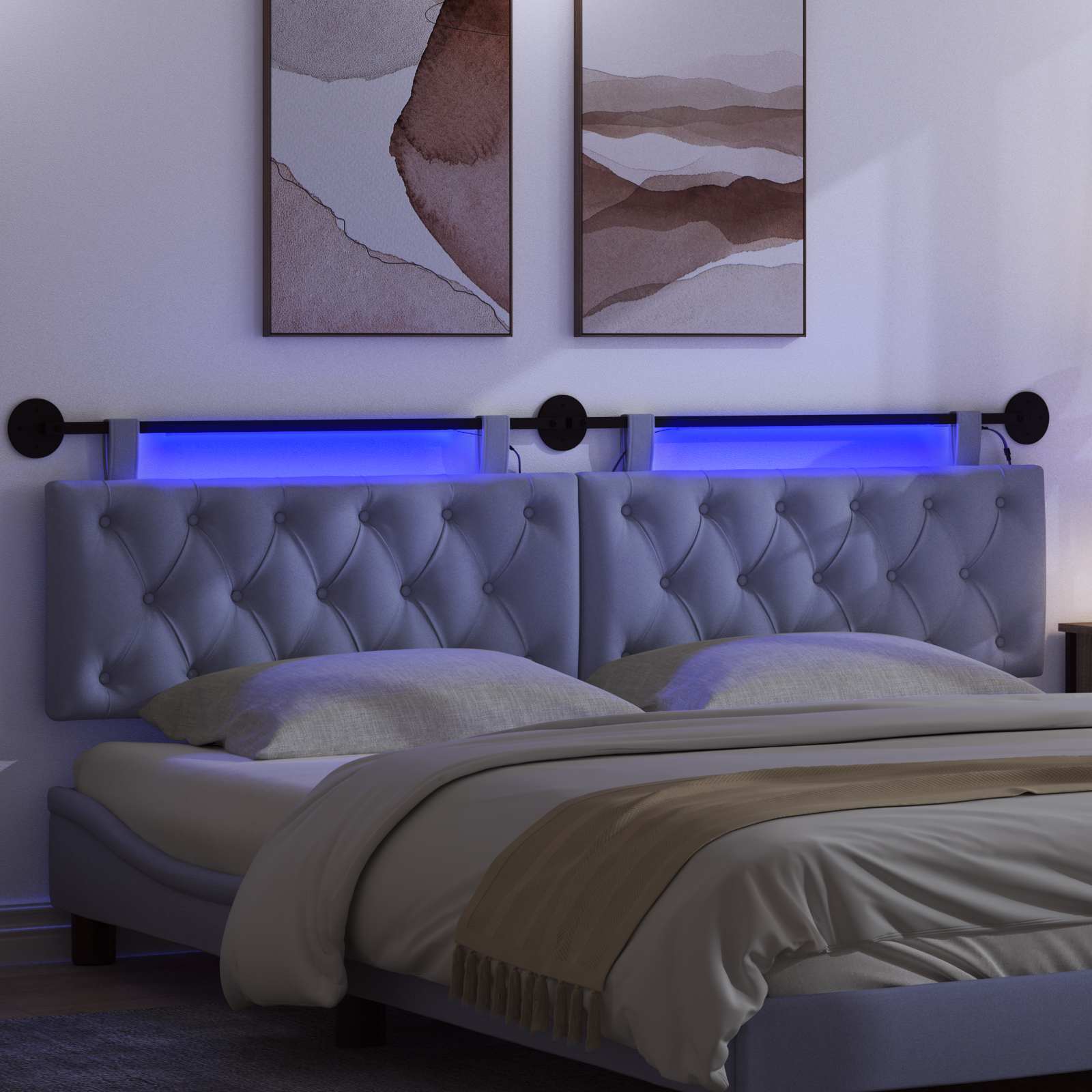 Tête de lit suspendue Avec lumière LED Bleu denim Tissu - XIOS