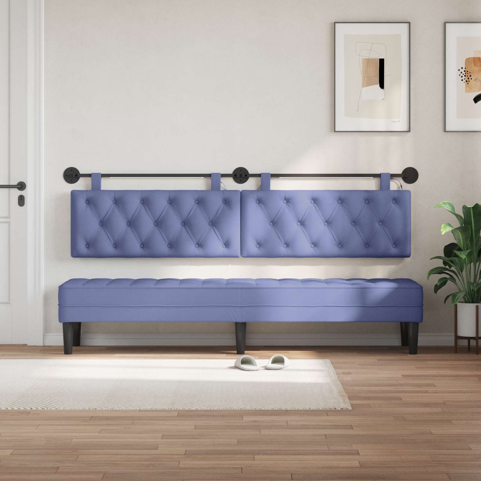 Tête de lit suspendue Avec lumière LED Bleu denim Tissu - XIOS