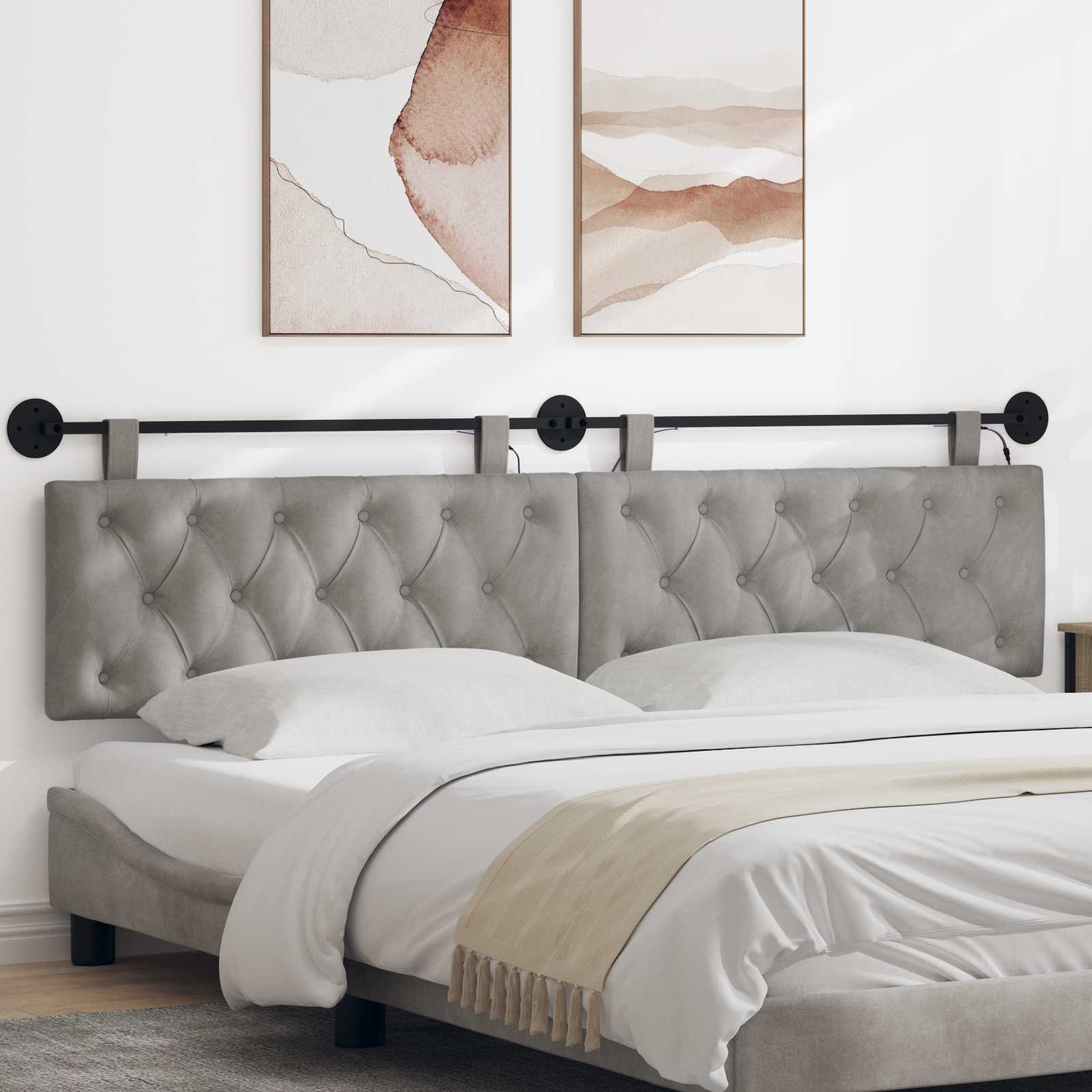 Tête de lit suspendue Avec lumière LED Gris clair Velours - XIOS