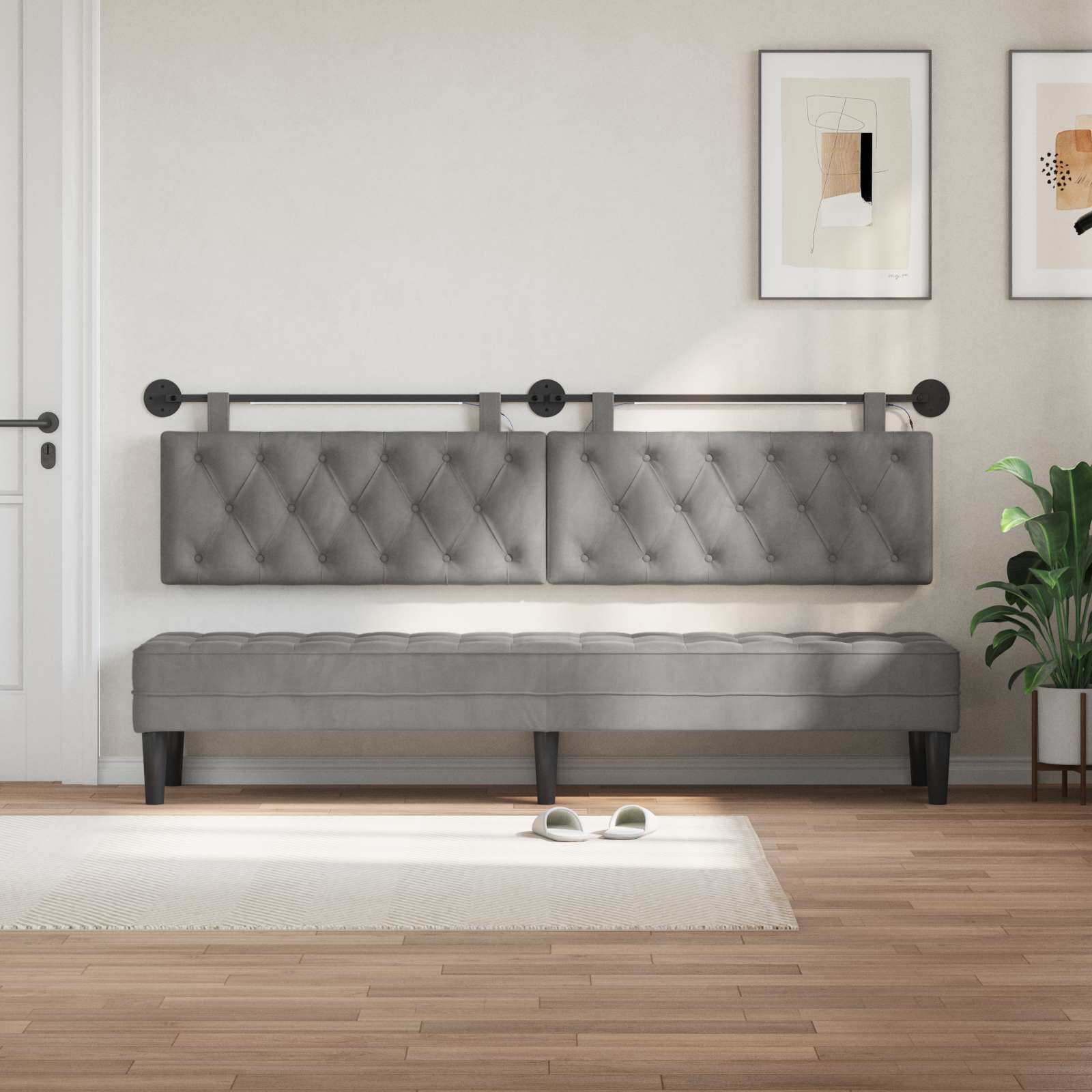 Tête de lit suspendue Avec lumière LED Gris clair Velours - XIOS