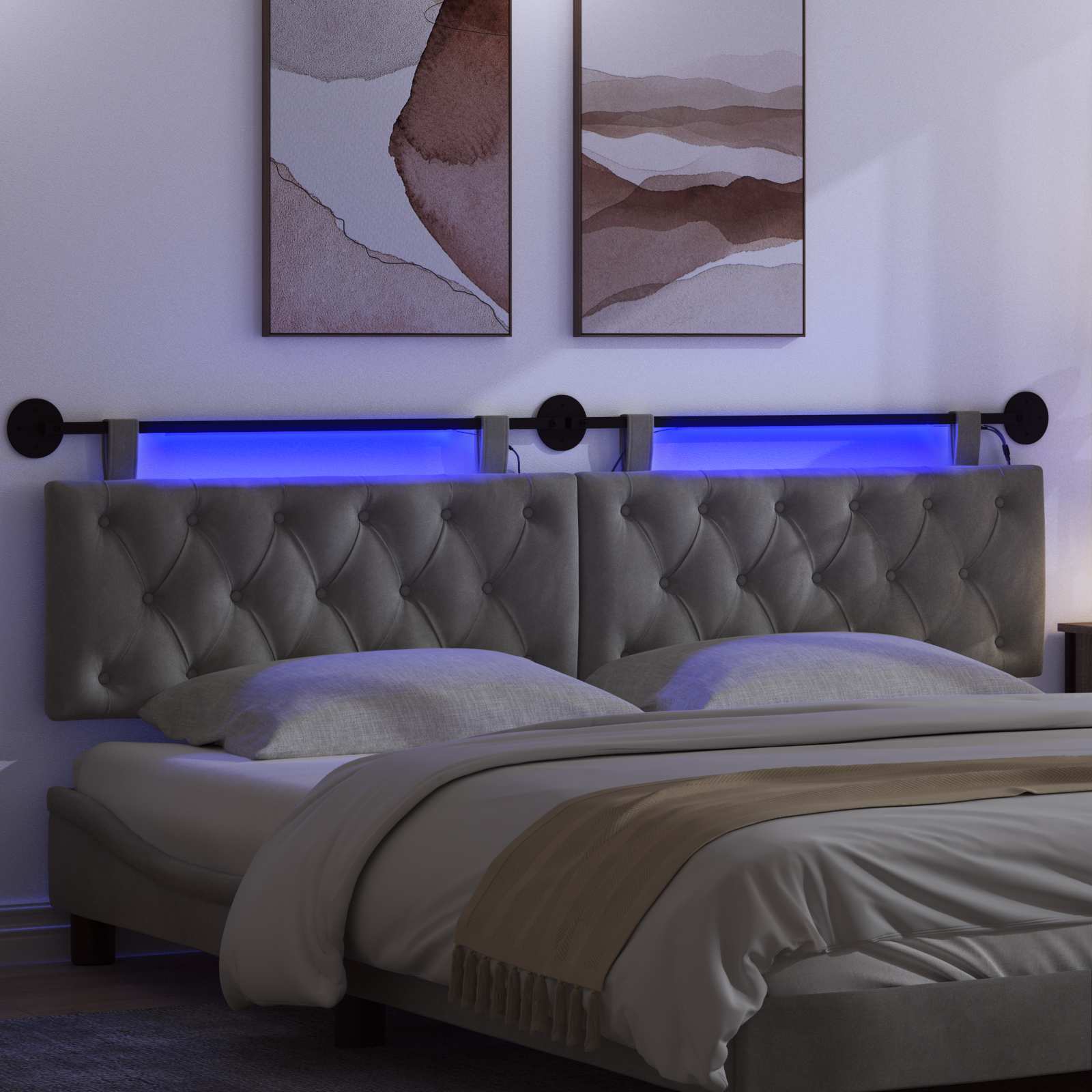 Tête de lit suspendue Avec lumière LED Gris foncé Velours - XIOS
