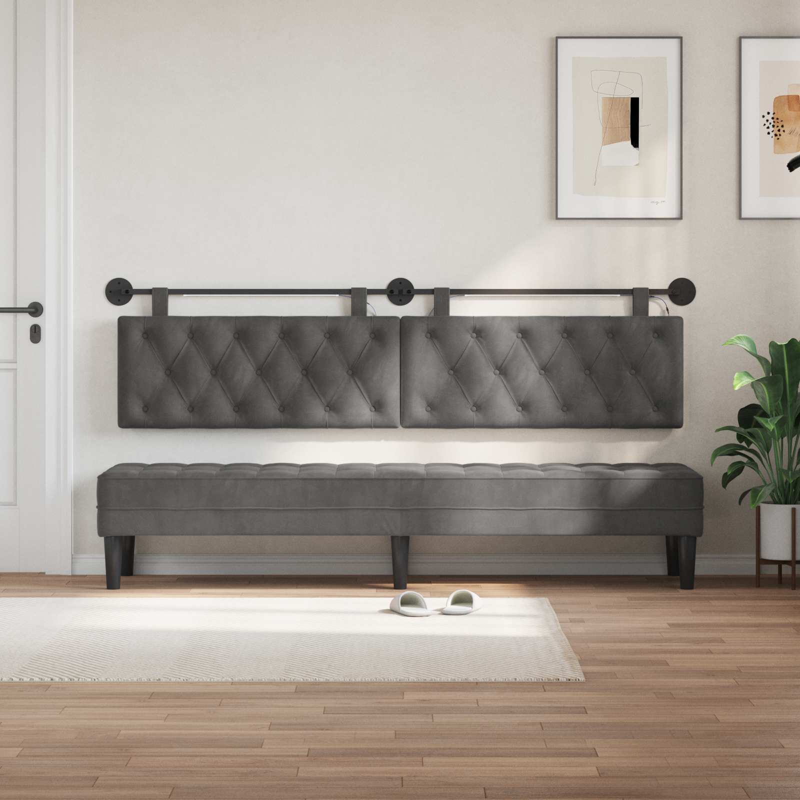 Tête de lit suspendue Avec lumière LED Gris foncé Velours - XIOS