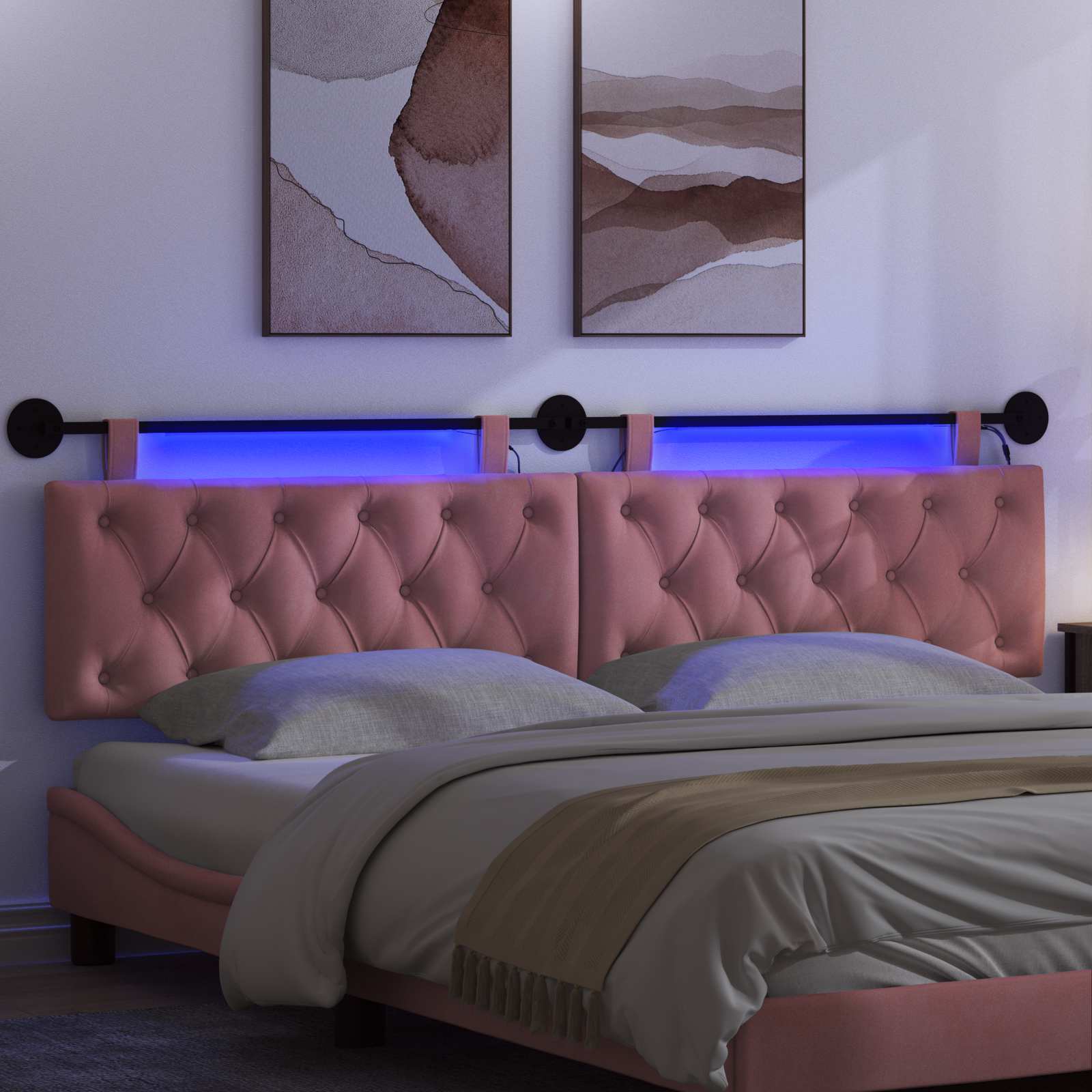 Tête de lit suspendue Avec lumière LED Rose Velours - XIOS