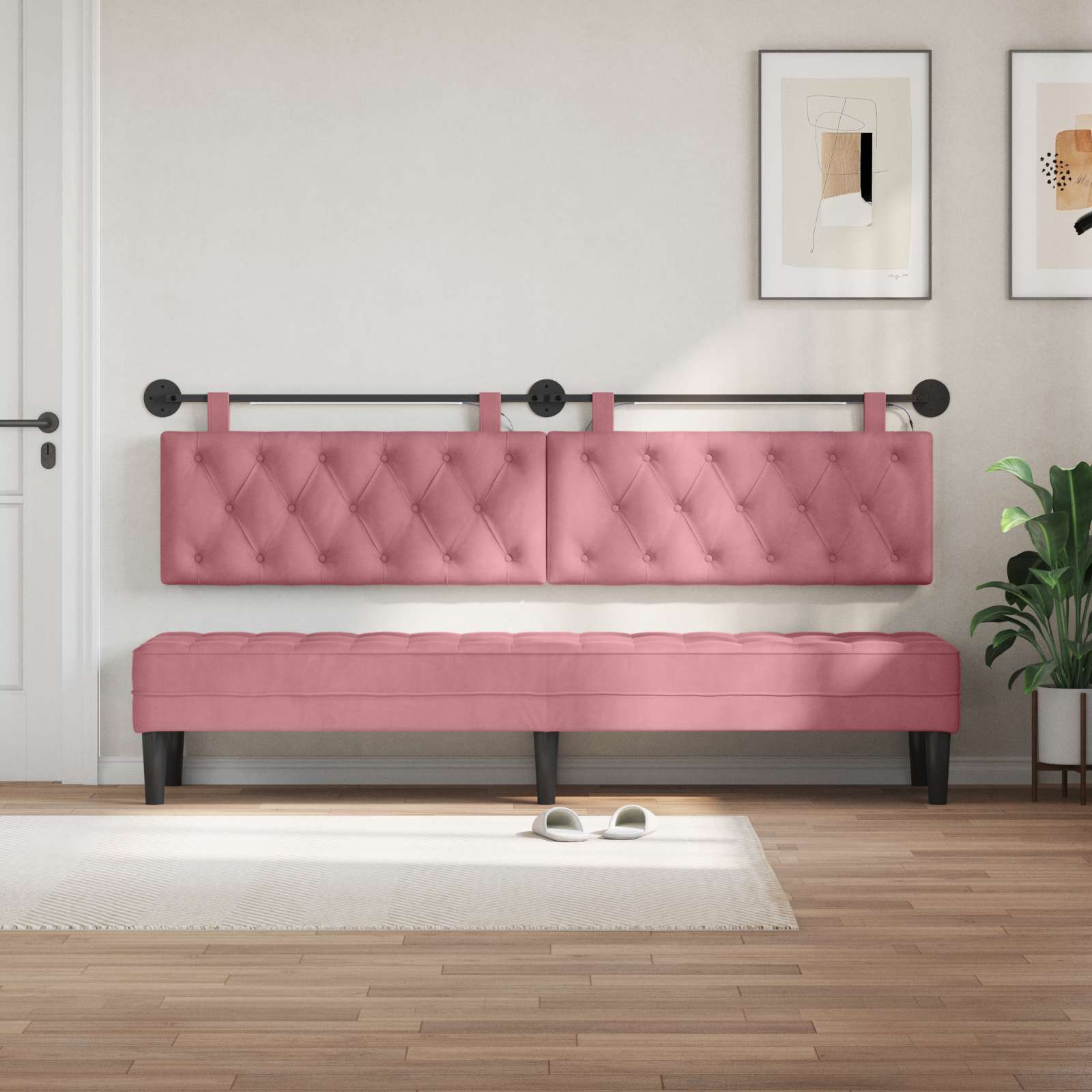 Tête de lit suspendue Avec lumière LED Rose Velours - XIOS