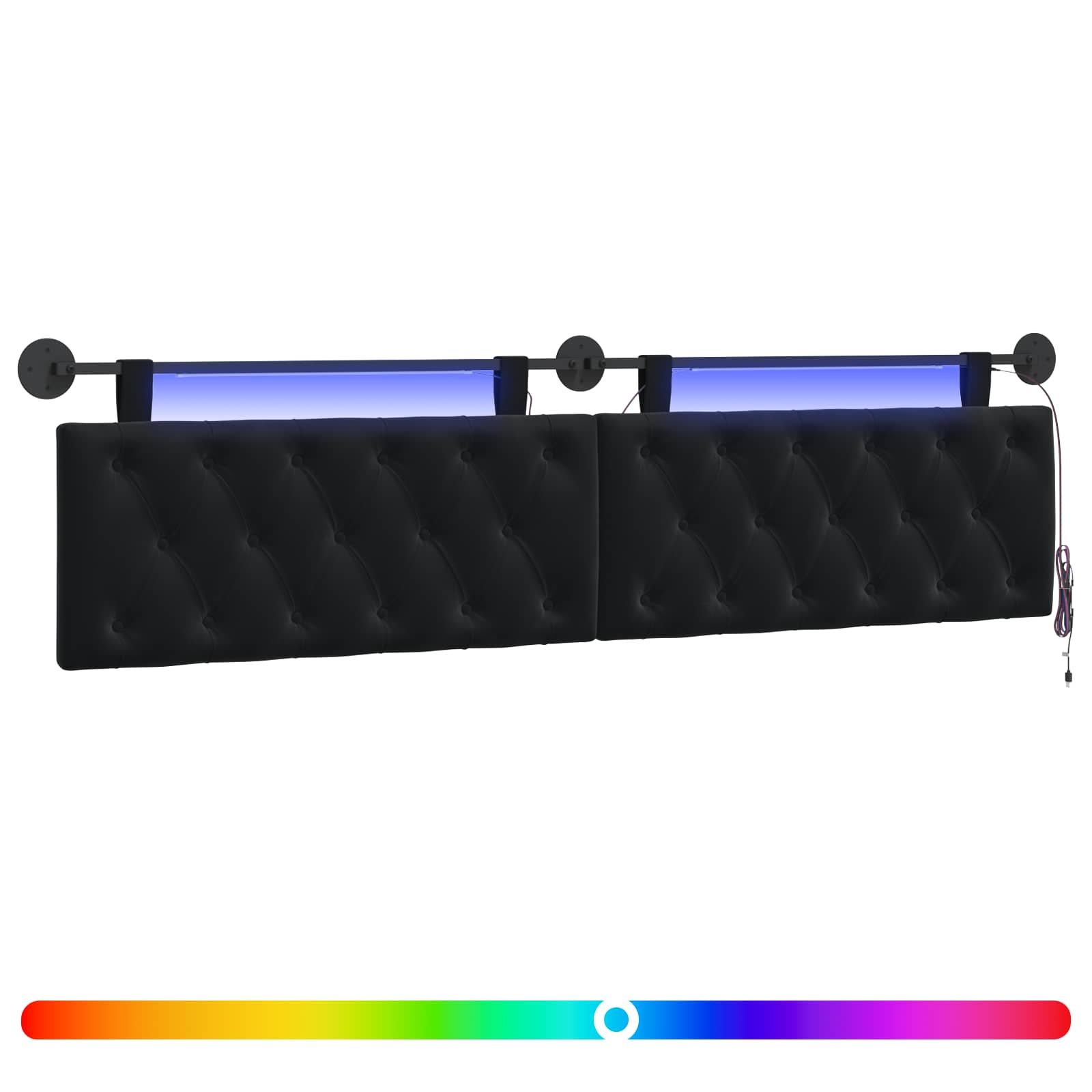 Tête de lit suspendue Avec lumière LED Noir Velours - XIOS