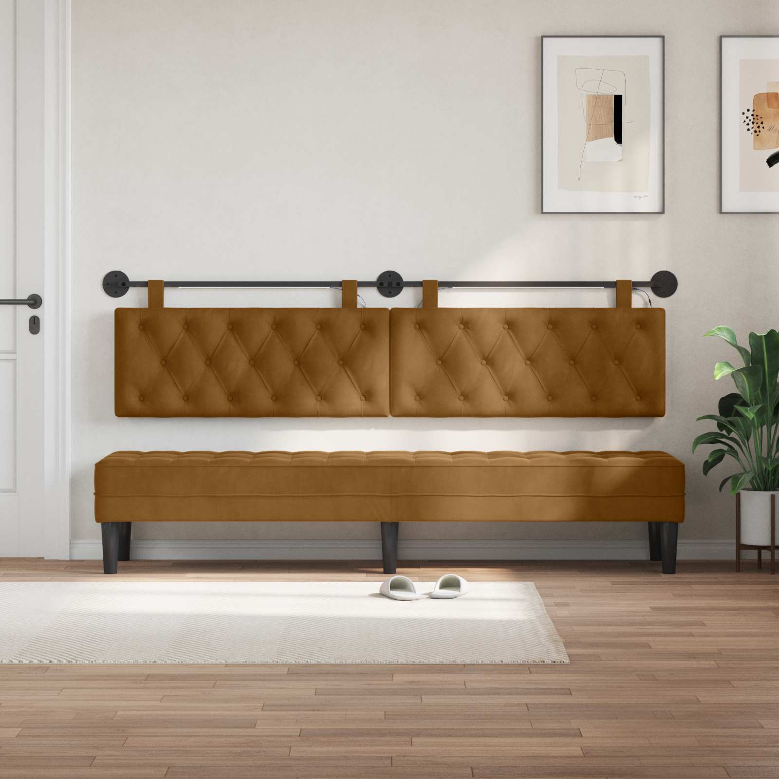 Tête de lit suspendue Avec lumière LED Marron Velours - XIOS