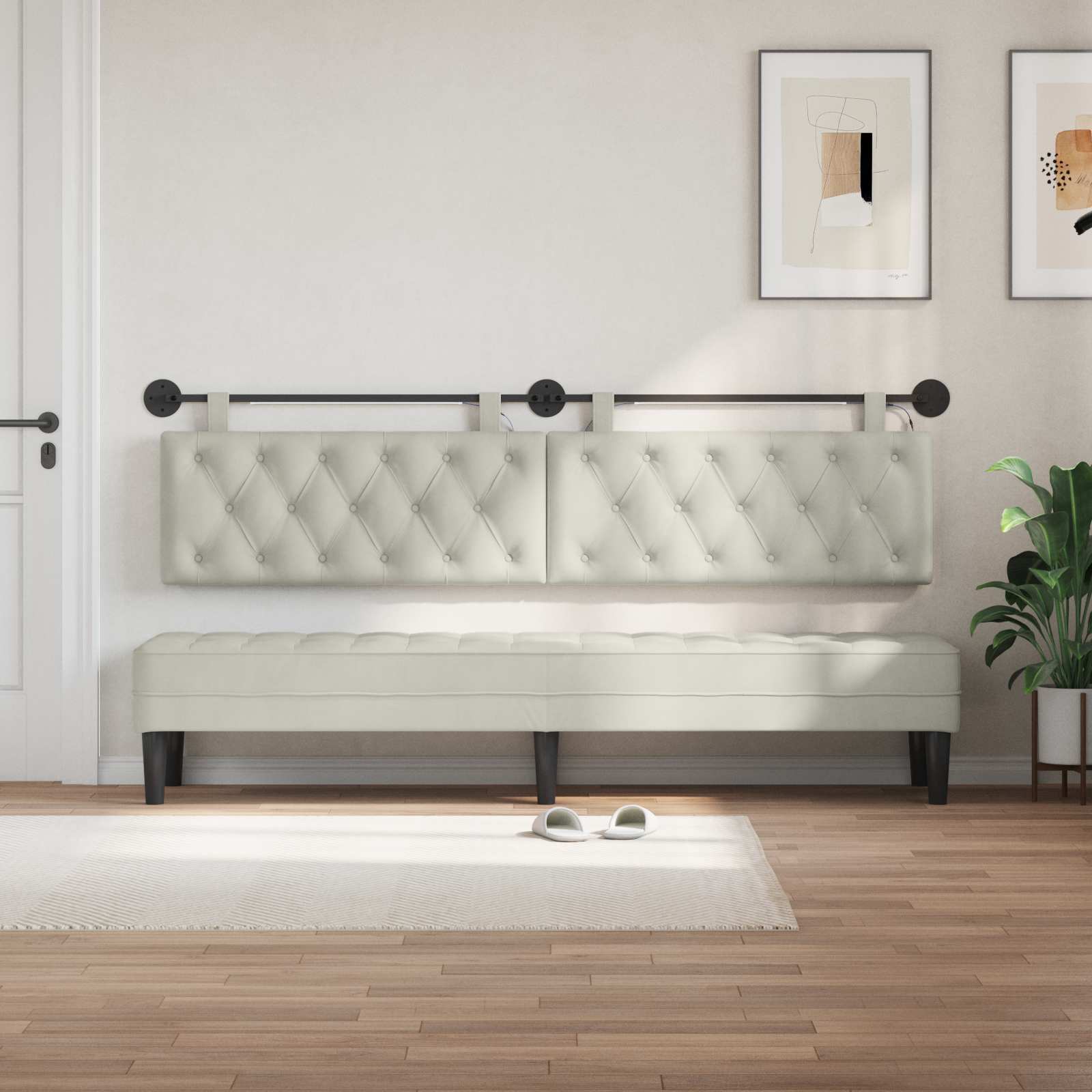 Tête de lit suspendue Avec lumière LED Crème Velours - XIOS