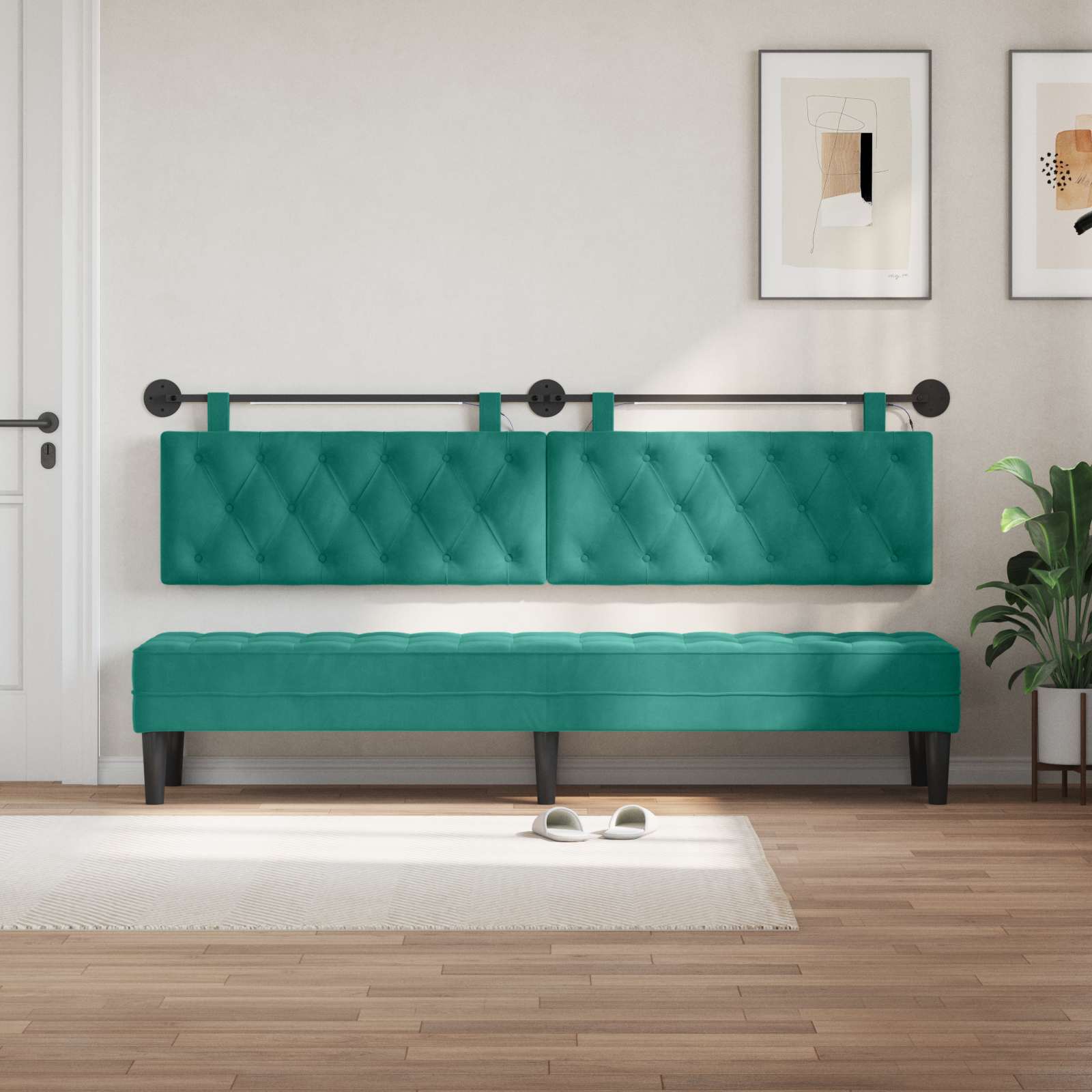 Tête de lit suspendue Avec lumière LED Turquoise Velours - XIOS