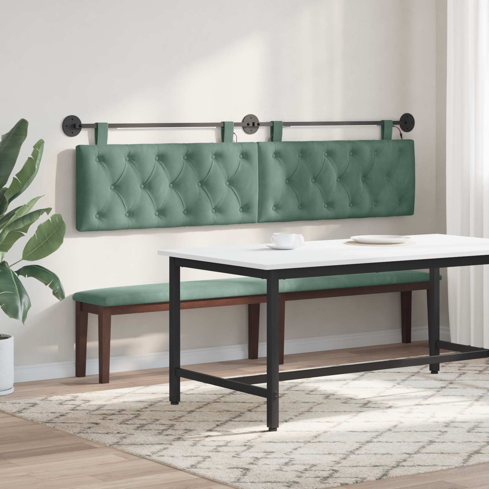 Tête de lit suspendue Avec lumière LED Vert Mer Velours - XIOS