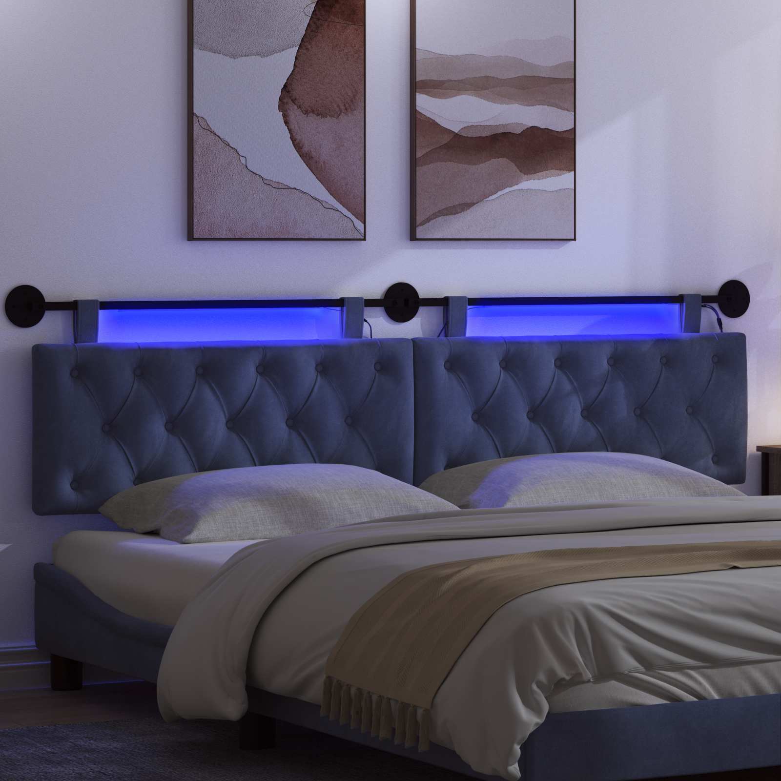 Tête de lit suspendue Avec lumière LED Bleu police Velours - XIOS
