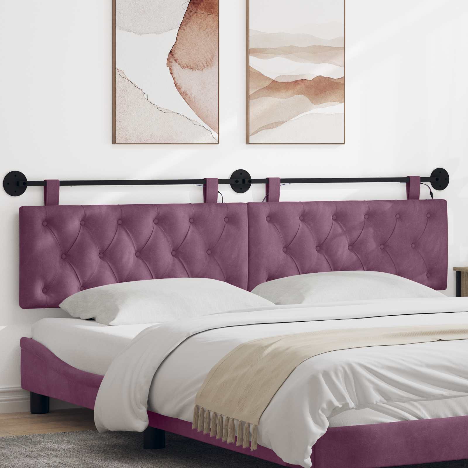 Tête de lit suspendue Avec lumière LED Pourpre Velours - XIOS