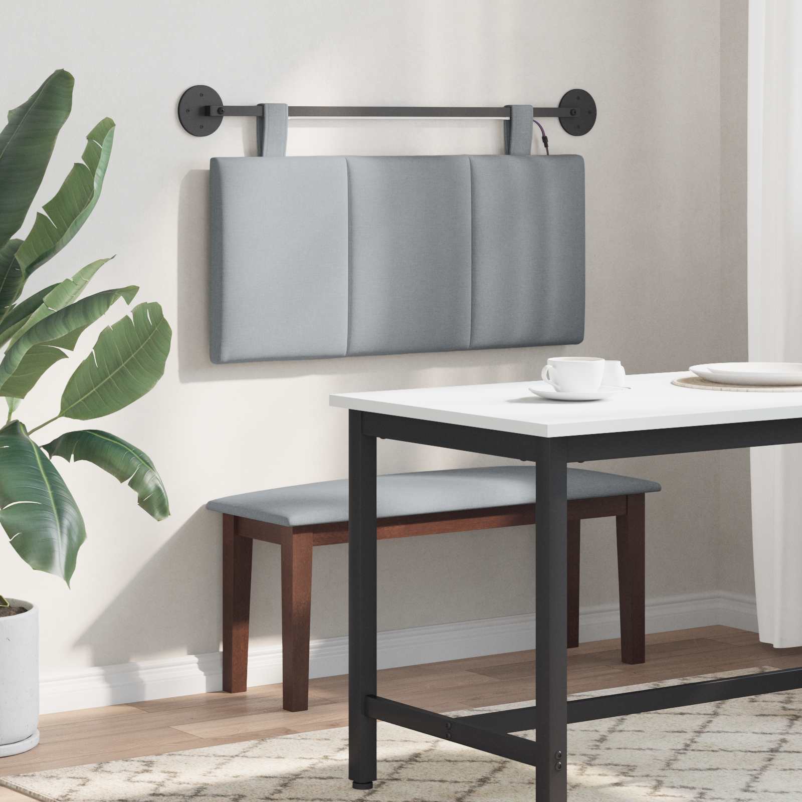 Tête de lit suspendue Avec lumière LED Gris clair Tissu - XIOS