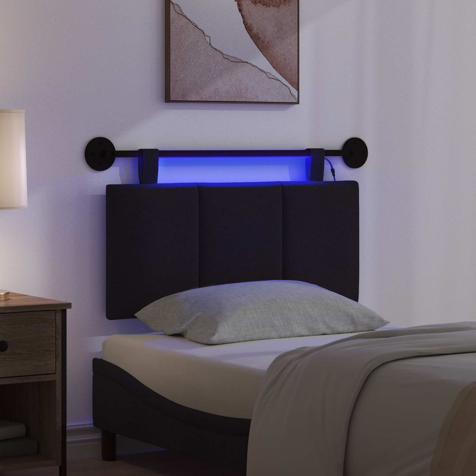 Tête de lit suspendue Avec lumière LED Noir Tissu - XIOS