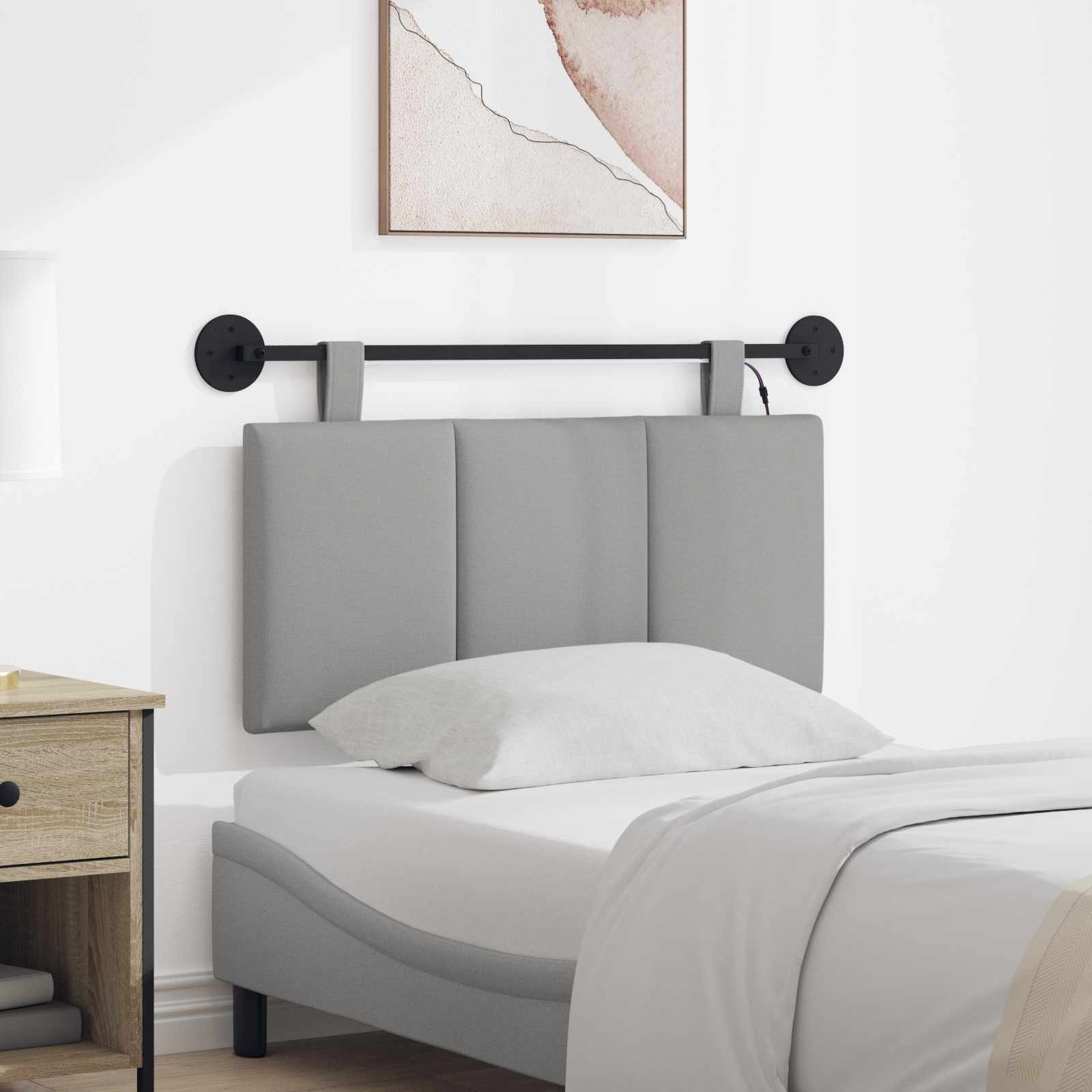 Tête de lit suspendue Avec lumière LED Gris nuage Tissu - XIOS