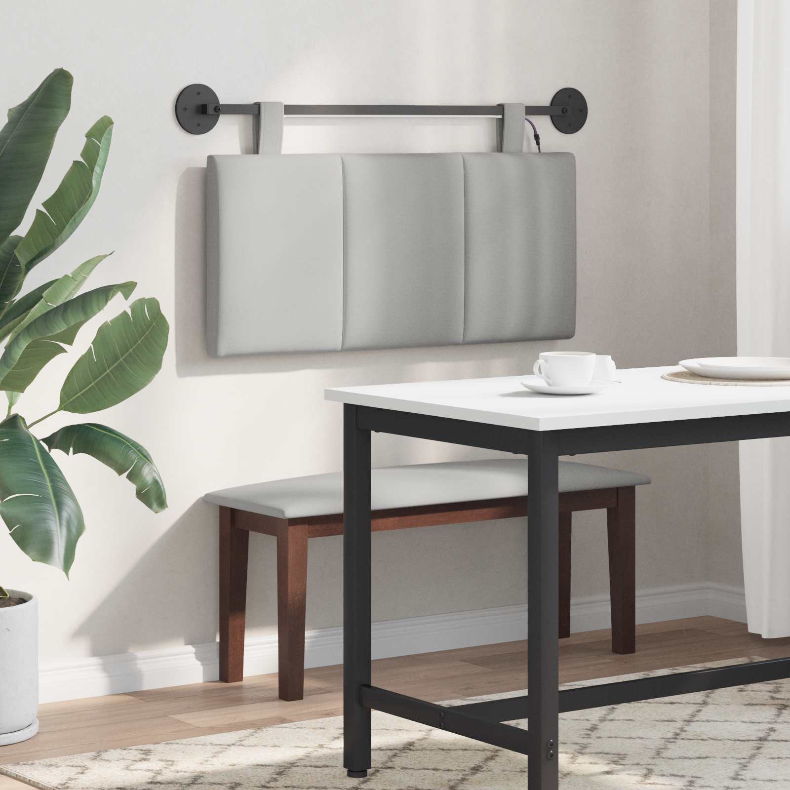 Tête de lit suspendue Avec lumière LED Gris nuage Tissu - XIOS