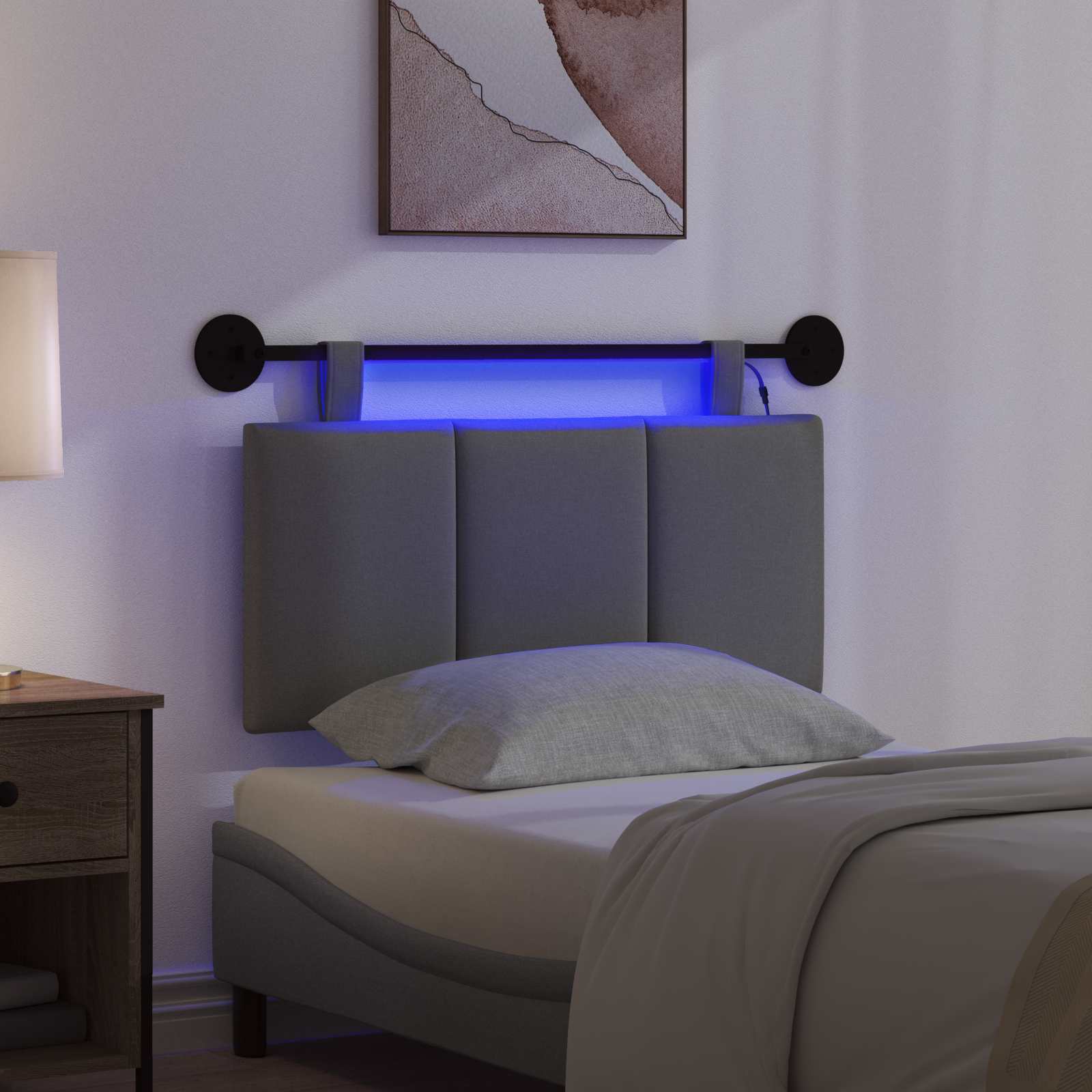 Tête de lit suspendue Avec lumière LED Gris foncé Tissu - XIOS