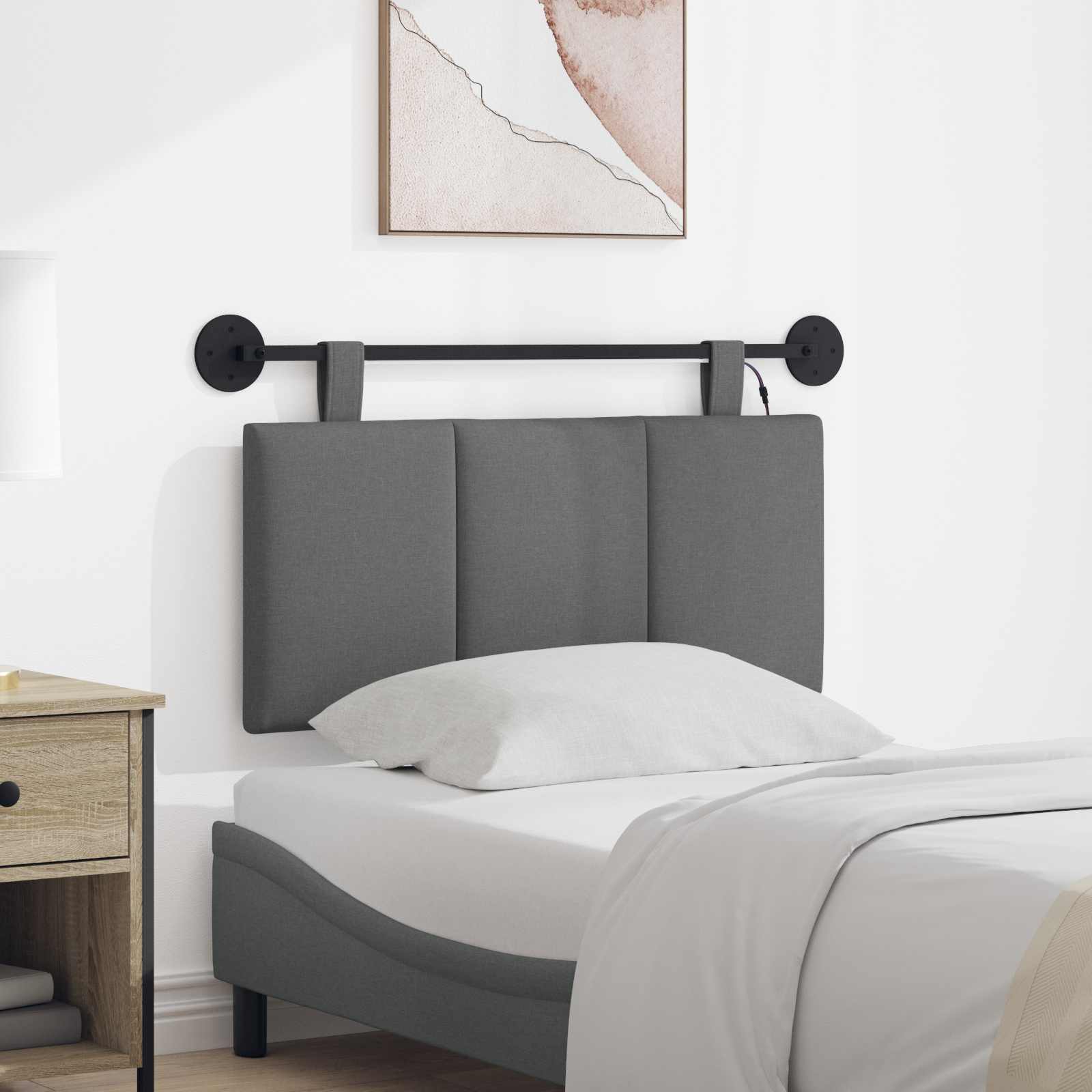 Tête de lit suspendue Avec lumière LED Gris foncé Tissu - XIOS