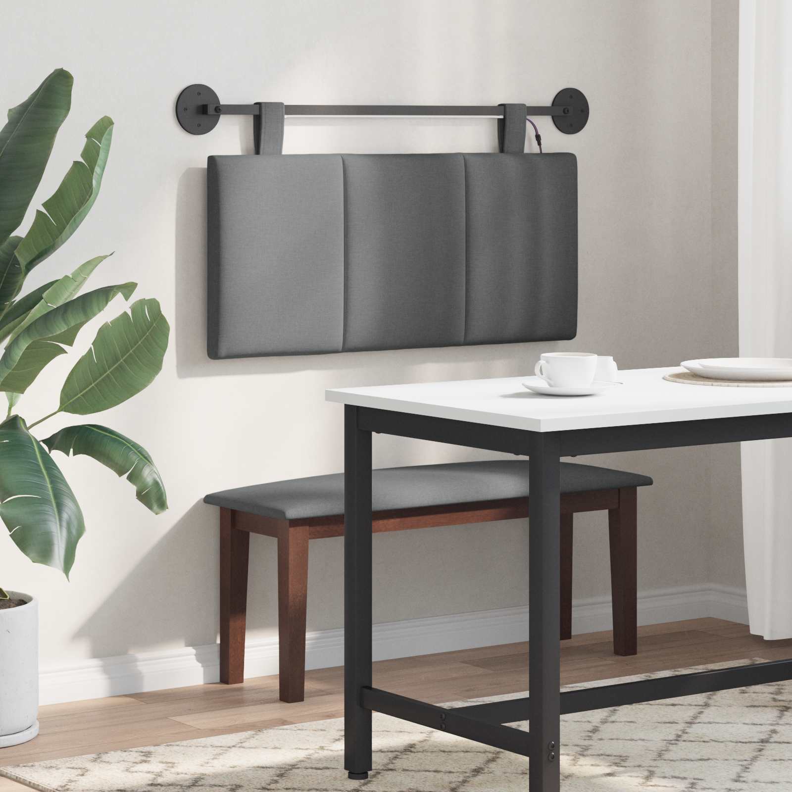 Tête de lit suspendue Avec lumière LED Gris foncé Tissu - XIOS