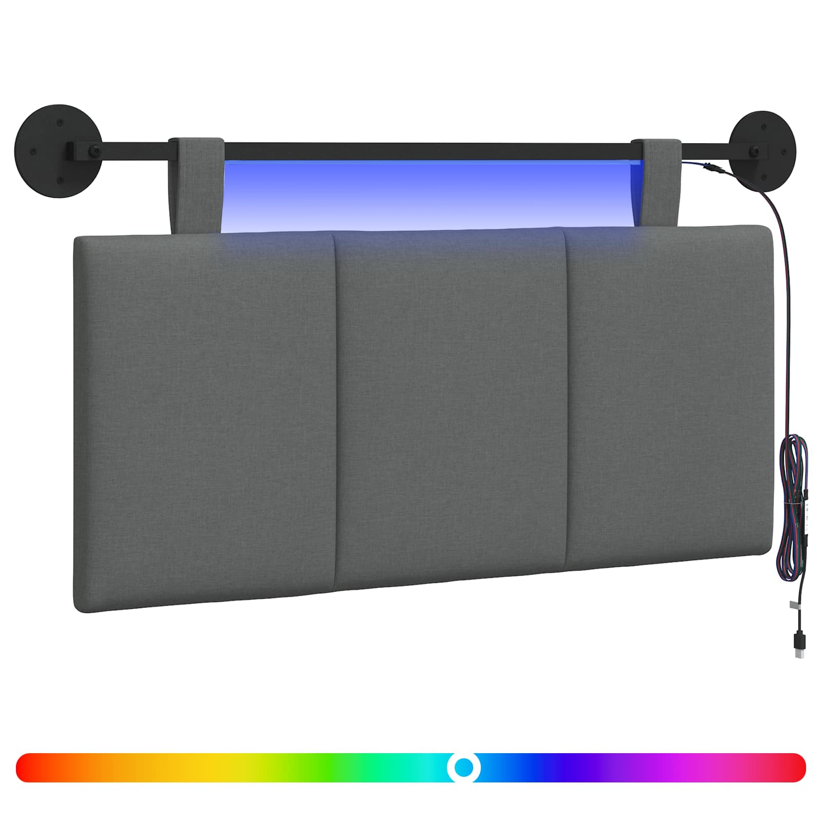 Tête de lit suspendue Avec lumière LED Gris foncé Tissu - XIOS