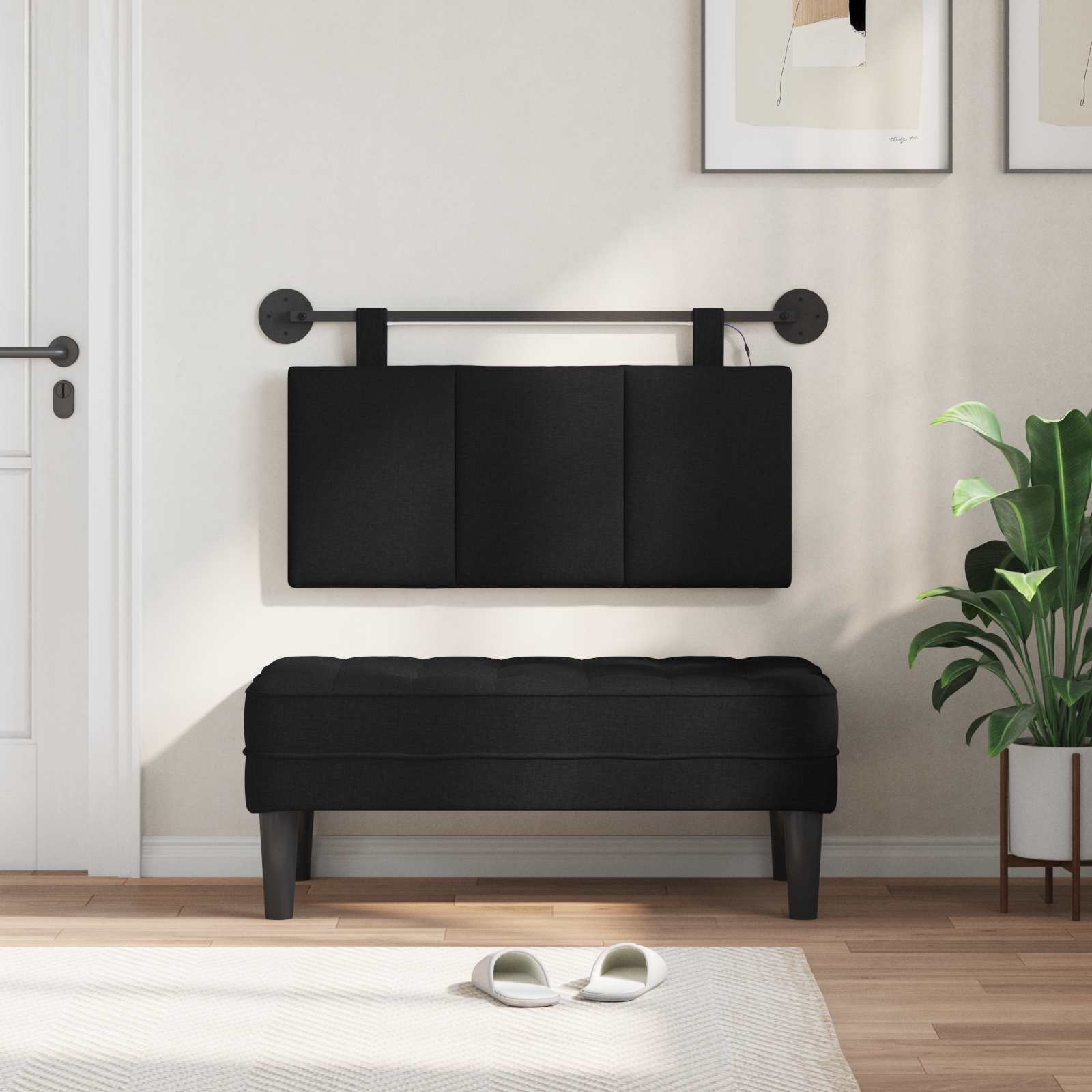 Tête de lit suspendue Avec lumière LED Noir Tissu - XIOS