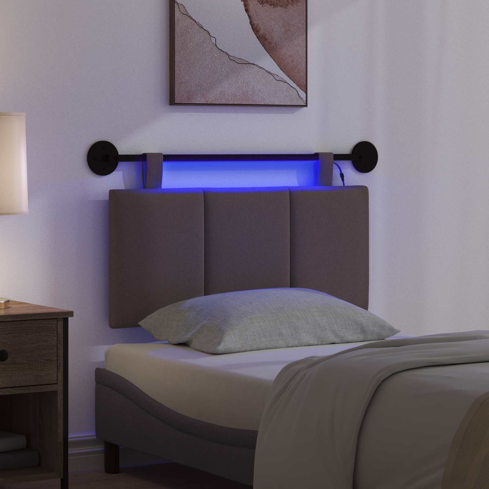 Tête de lit suspendue Avec lumière LED Marron foncé Tissu - XIOS