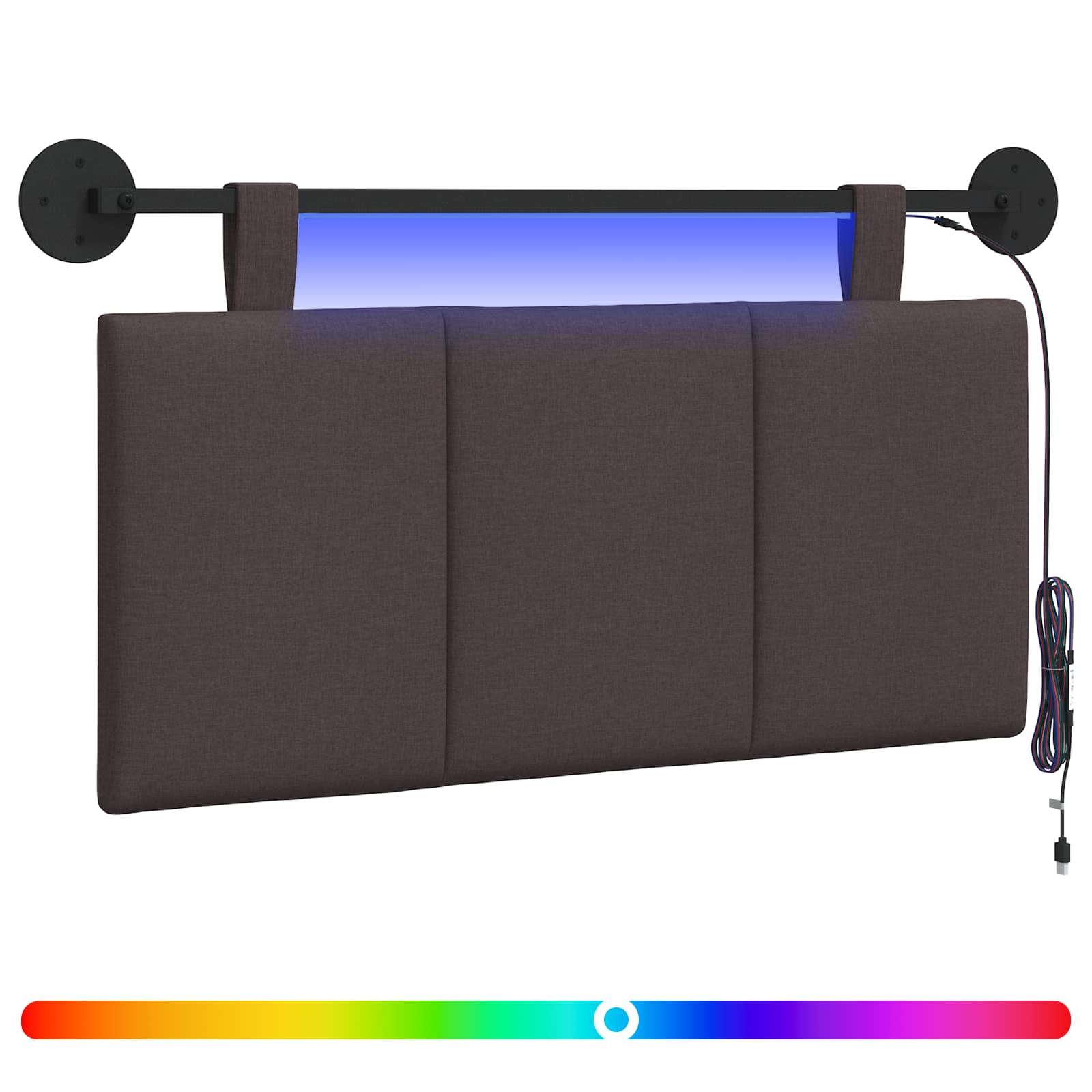 Tête de lit suspendue Avec lumière LED Marron foncé Tissu - XIOS