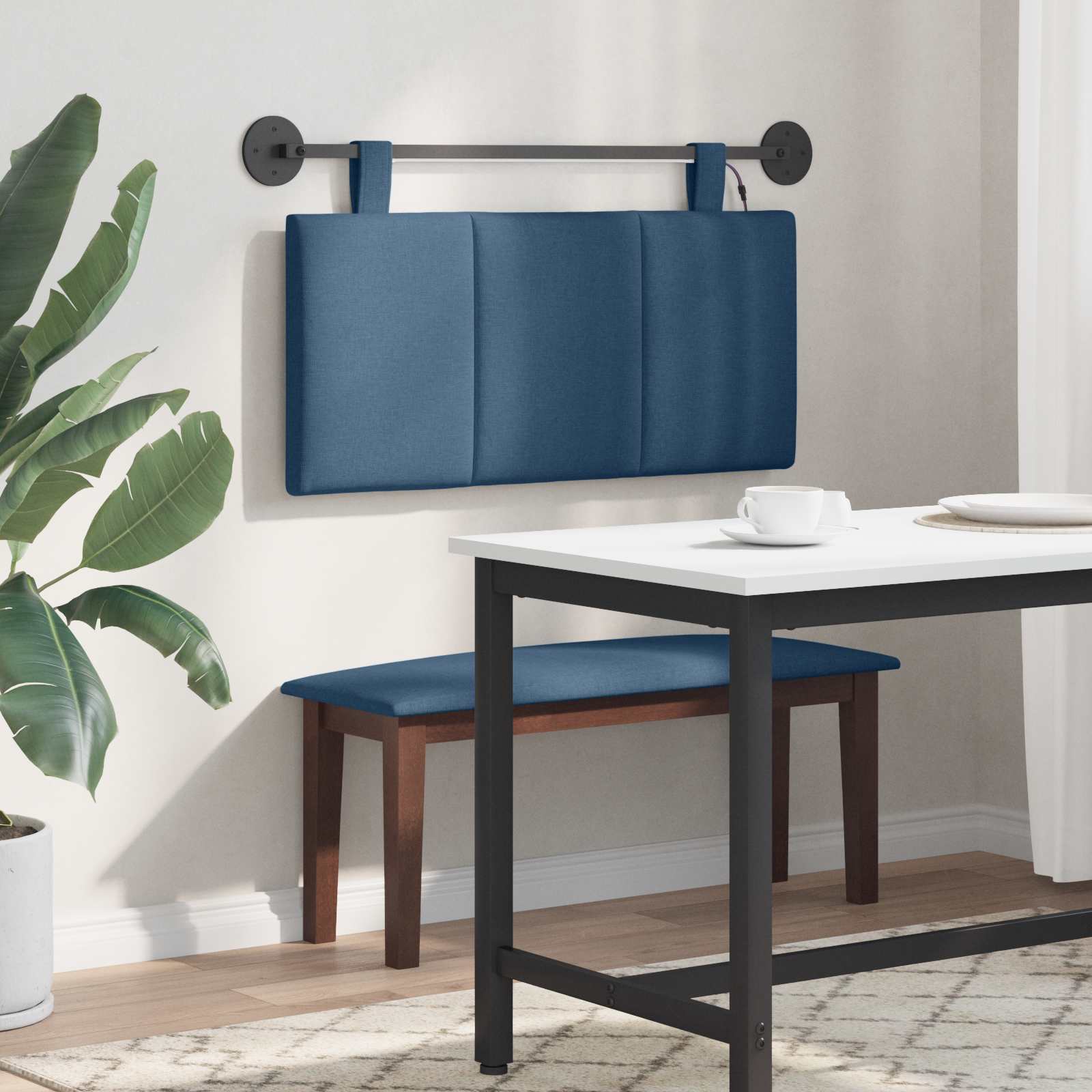 Tête de lit suspendue Avec lumière LED Bleu Tissu - XIOS