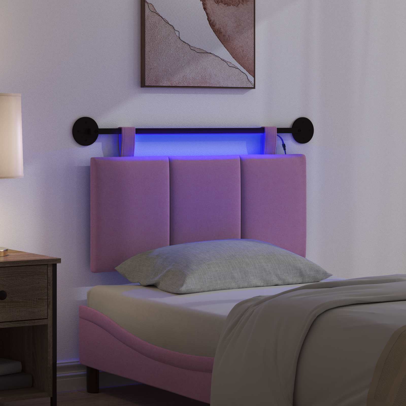 Tête de lit suspendue Avec lumière LED Rose Tissu - XIOS
