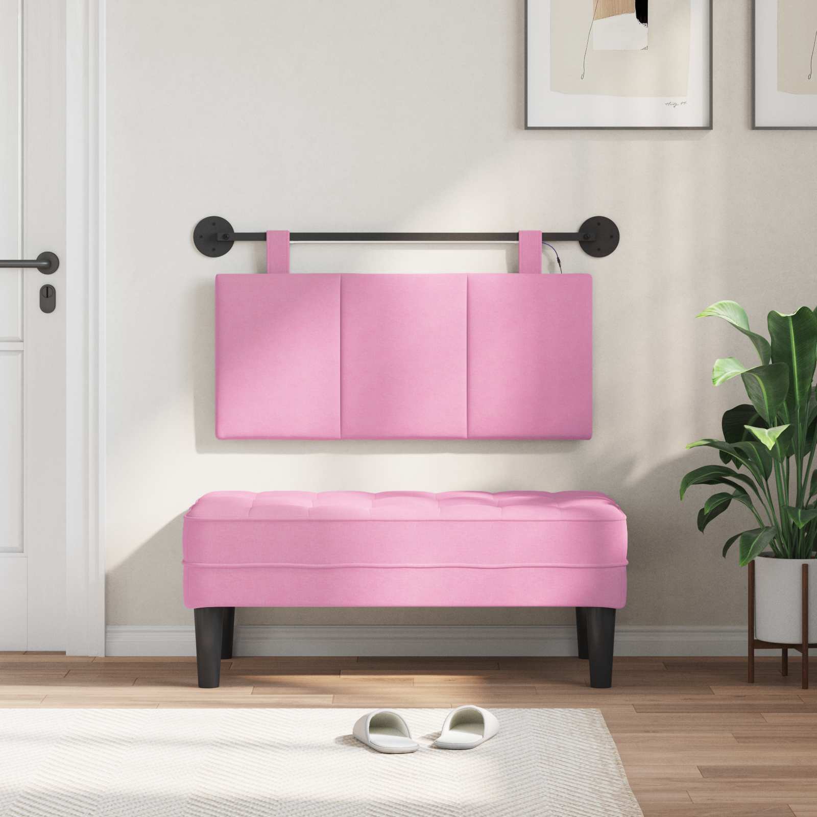 Tête de lit suspendue Avec lumière LED Rose Tissu - XIOS