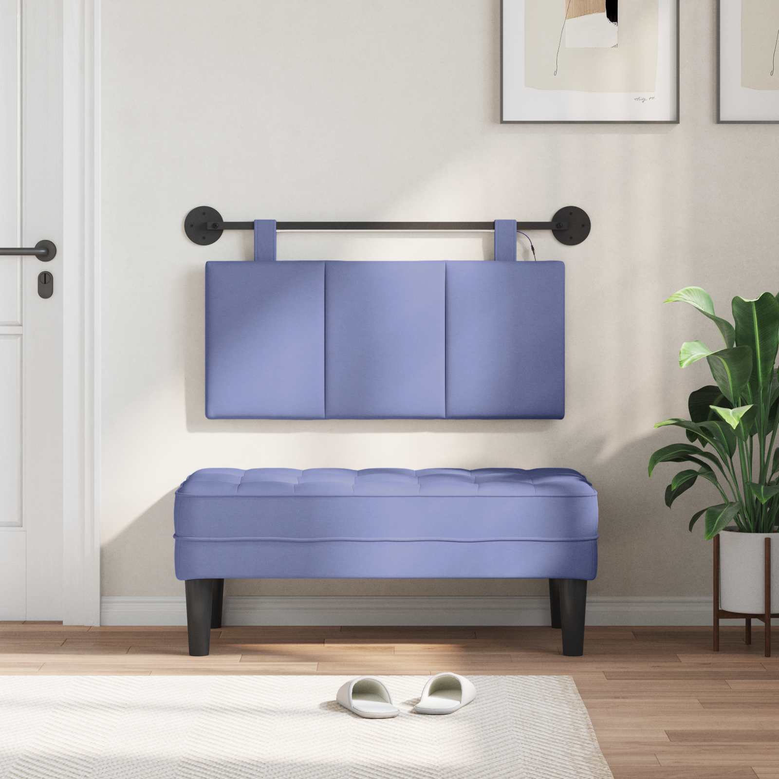 Tête de lit suspendue Avec lumière LED Bleu denim Tissu - XIOS