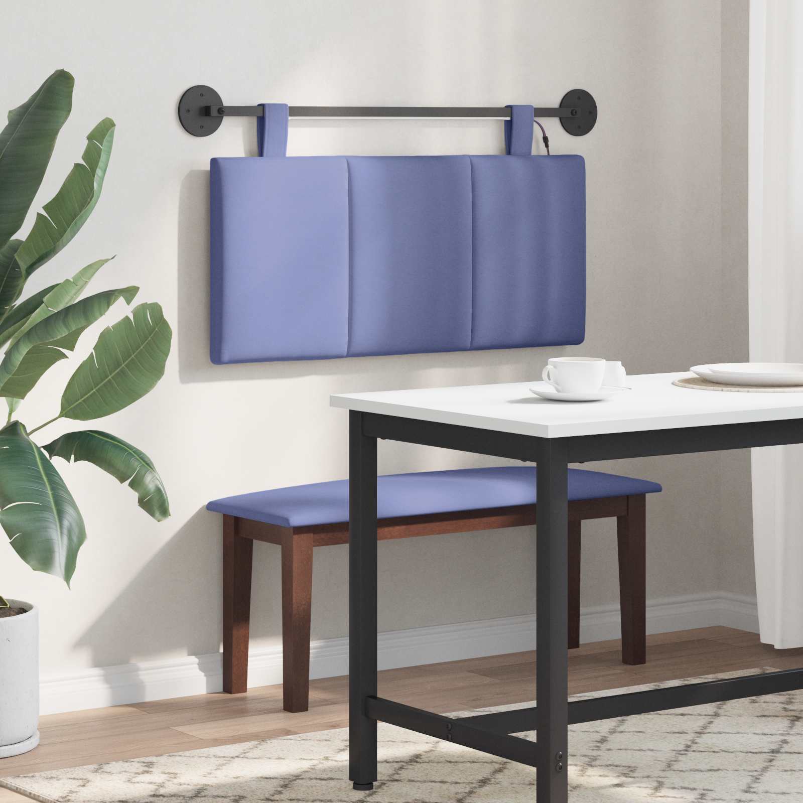 Tête de lit suspendue Avec lumière LED Bleu denim Tissu - XIOS