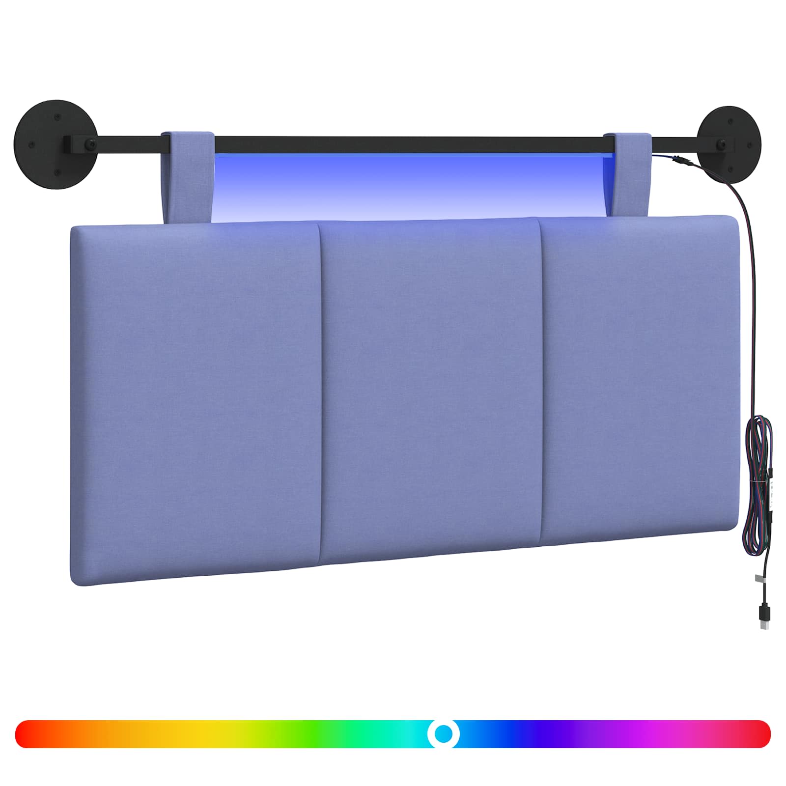 Tête de lit suspendue Avec lumière LED Bleu denim Tissu - XIOS