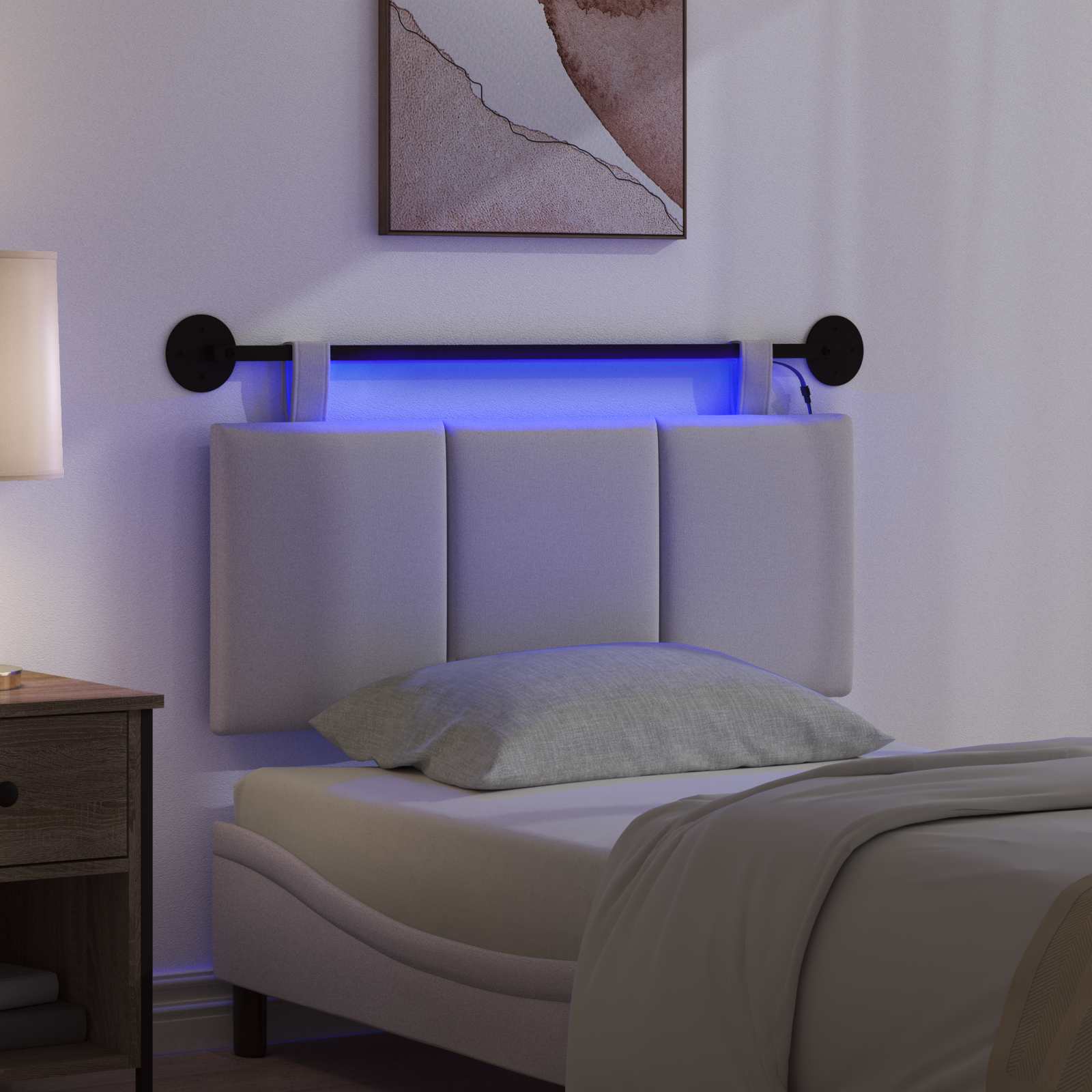 Tête de lit suspendue Avec lumière LED Gris nuage Tissu - XIOS