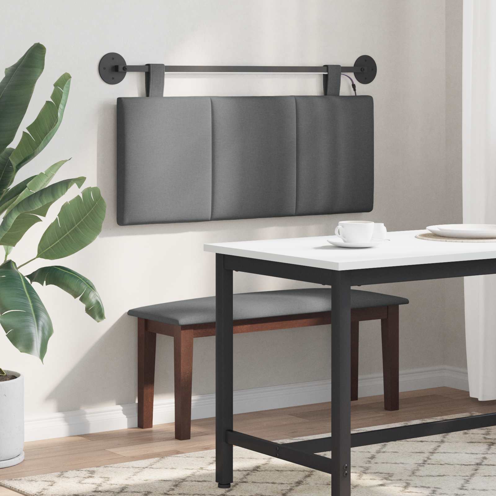 Tête de lit suspendue Avec lumière LED Gris foncé Tissu - XIOS
