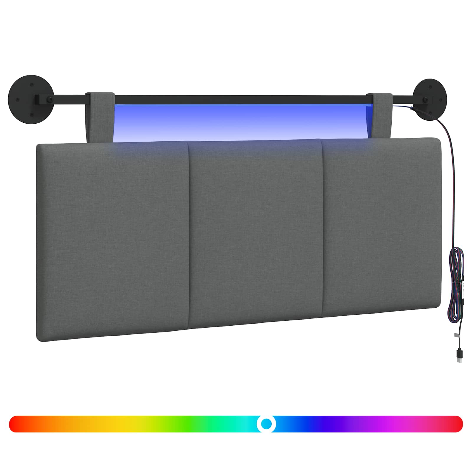 Tête de lit suspendue Avec lumière LED Gris foncé Tissu - XIOS