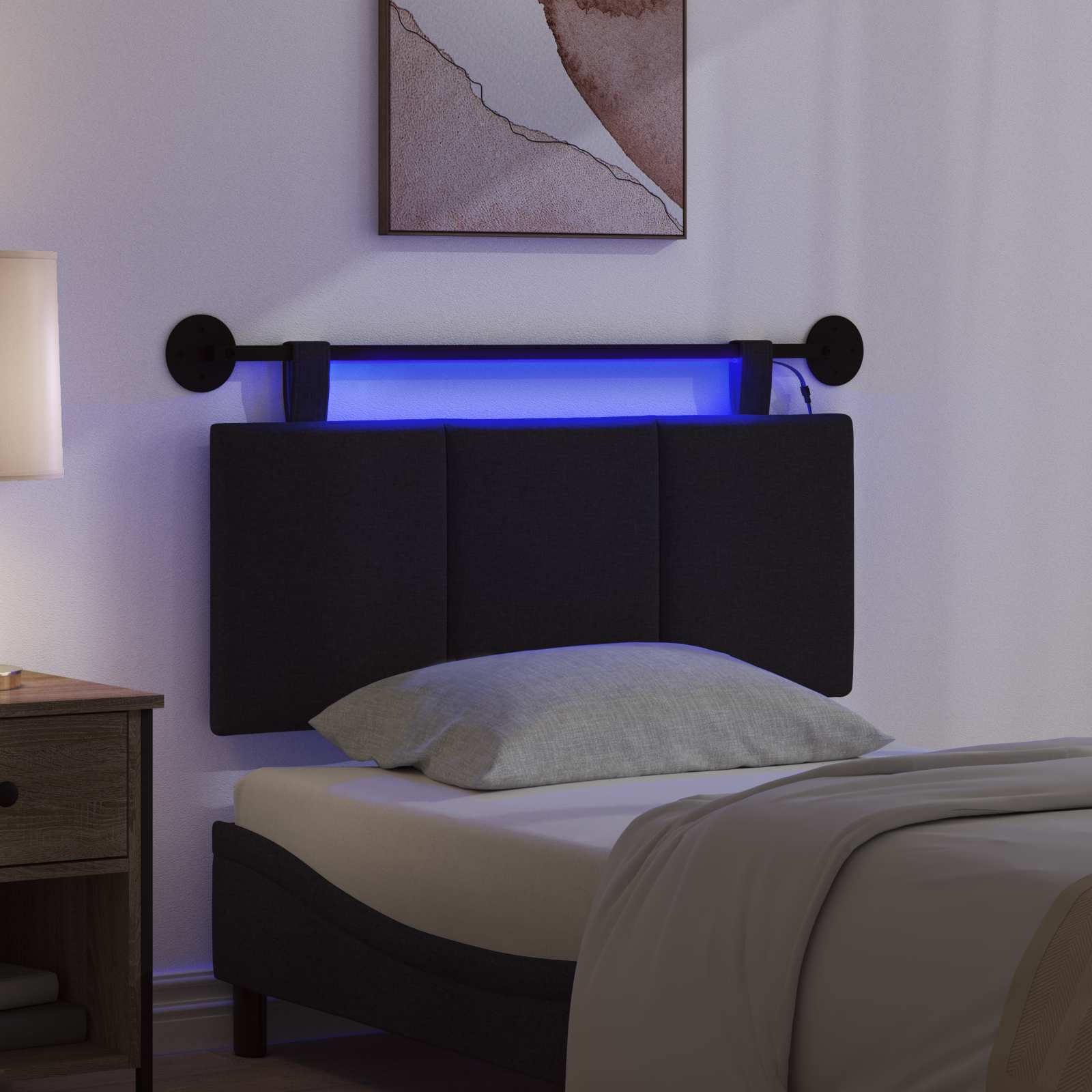 Tête de lit suspendue Avec lumière LED Noir Tissu - XIOS