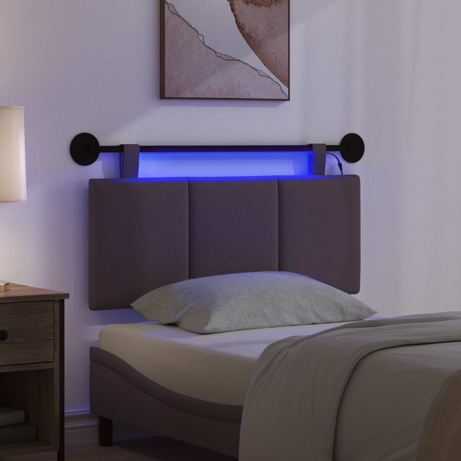 Tête de lit suspendue Avec lumière LED Marron foncé Tissu - XIOS